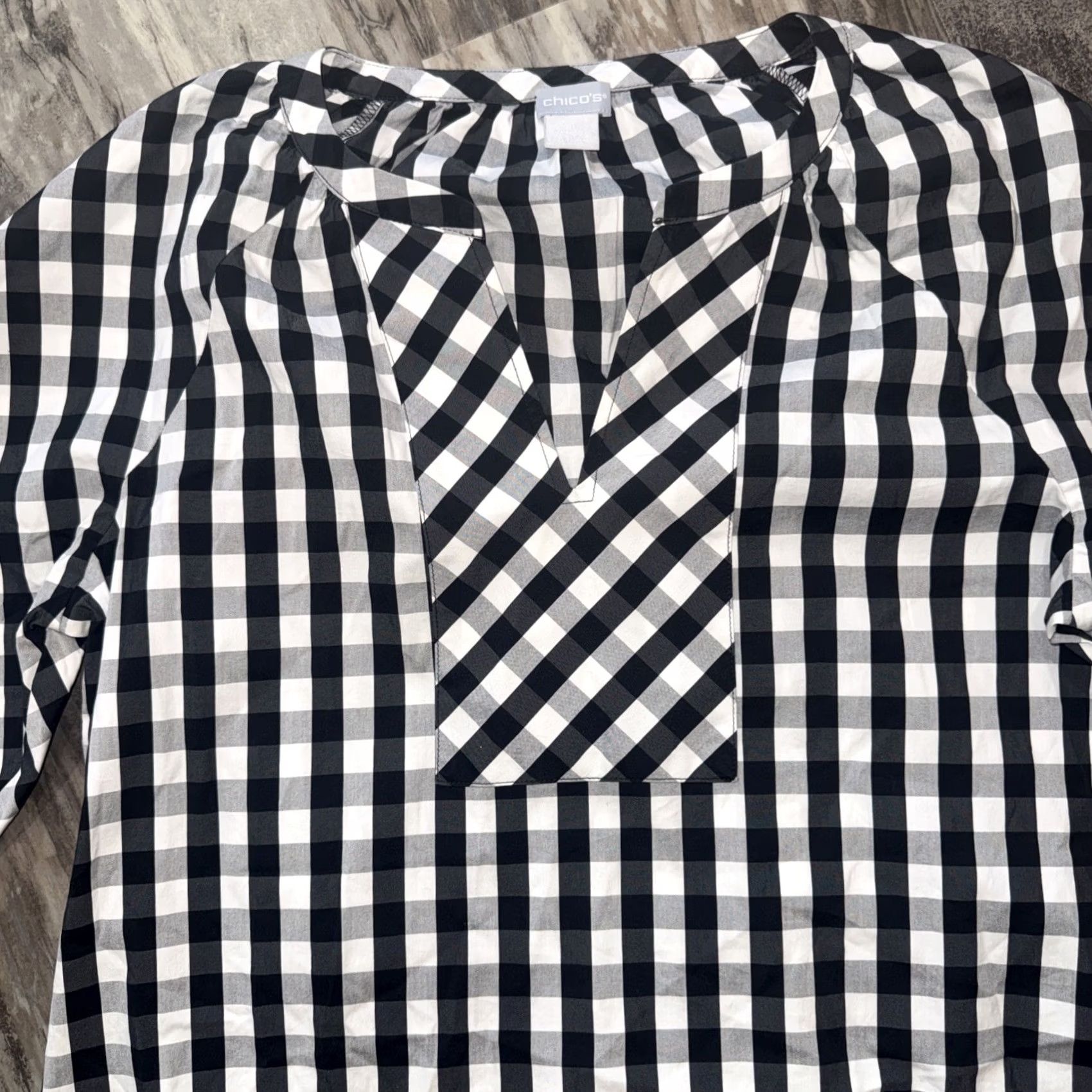 Vintage Chico's Black White Gingham Check Blouse 3/4 Sleeve Balloon Size 8/10 Womens Shirt Casual Workwear Lightweight Stretch Size M / US 6-8 / IT 42-44 - 3 Thumbnail