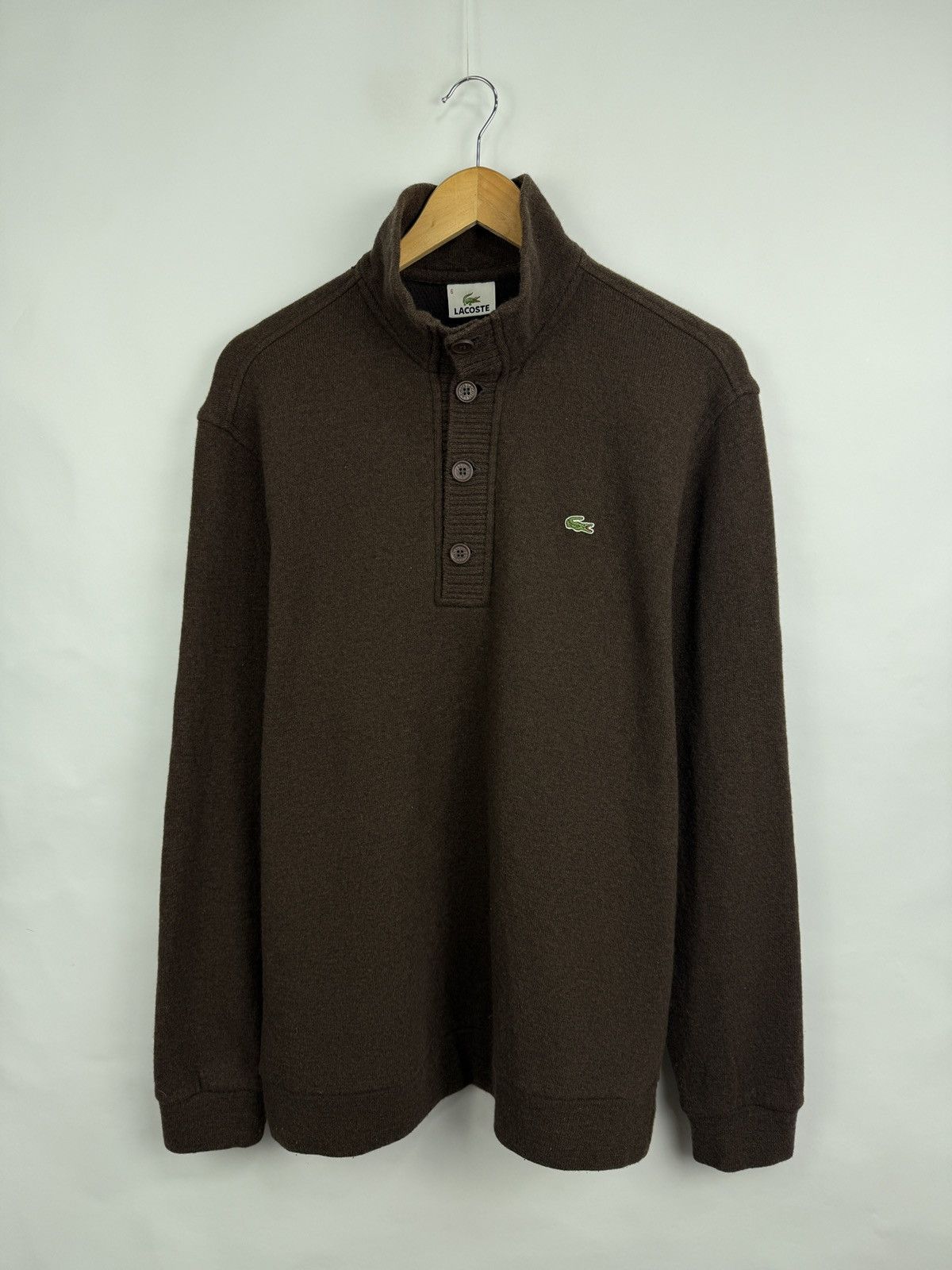Lacoste 🇫🇷 Vintage 90s Lacoste Wool Brown Sweater Made in France Y2K Size US XL / EU 56 / 4 - 5 Thumbnail