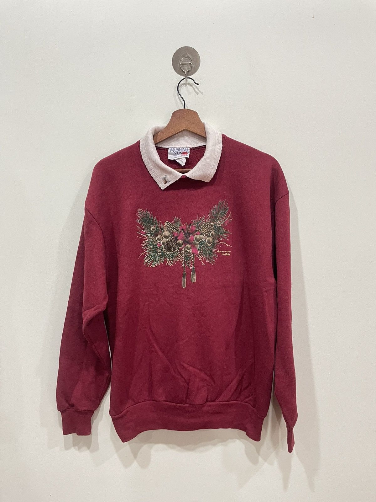 image of Made In USA x Vintage 90's Morning Sun Collar Neck Sweatshirts in Maroon, Men's (Size Medium)
