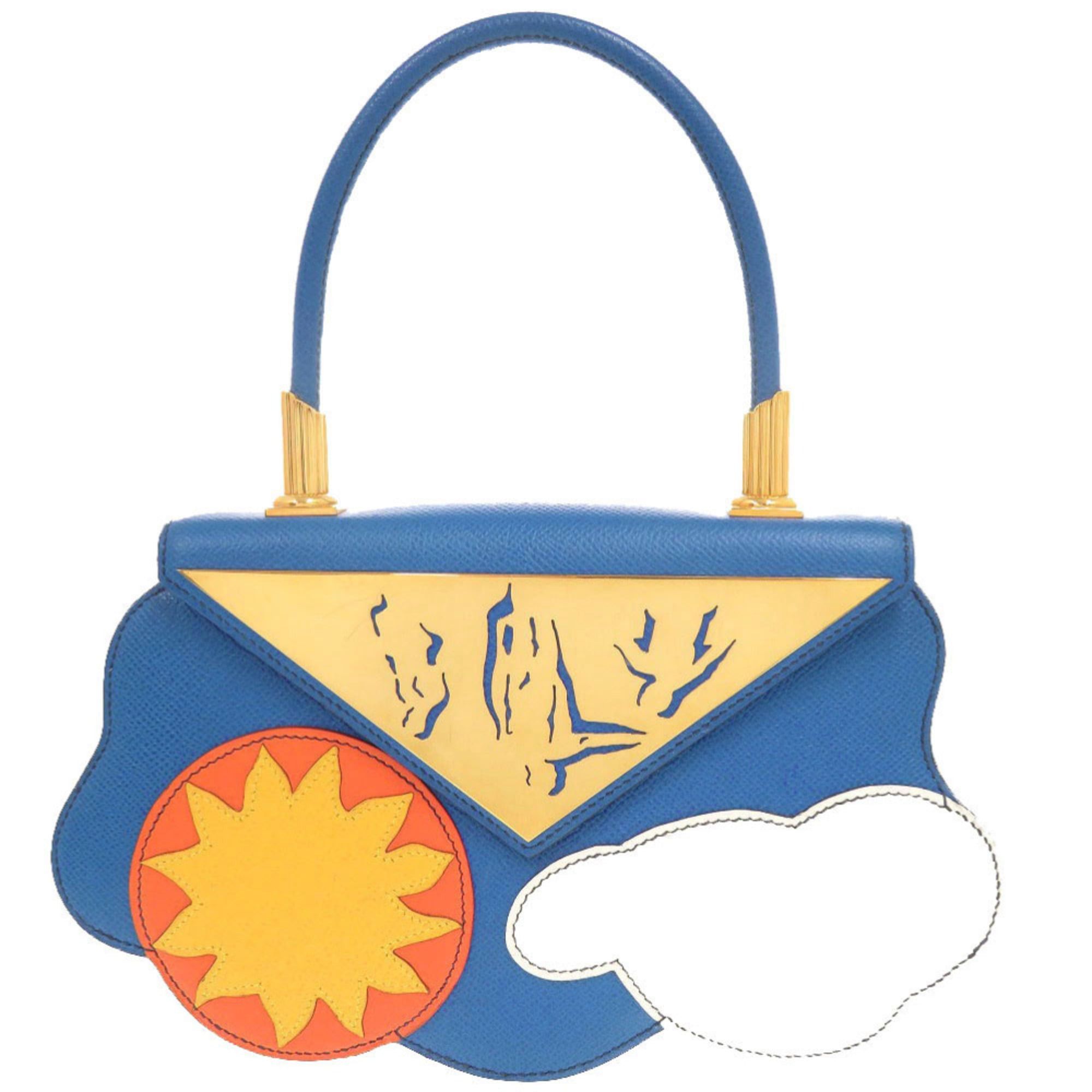 Hermes Hermes 1994 Limited Edition Sun and Clouds Courchevel Leather Blue France Gold Hardware 〇X Stamp (Made in 1994) Handbag 1102HERMES Size ONE SIZE - 1 Thumbnail
