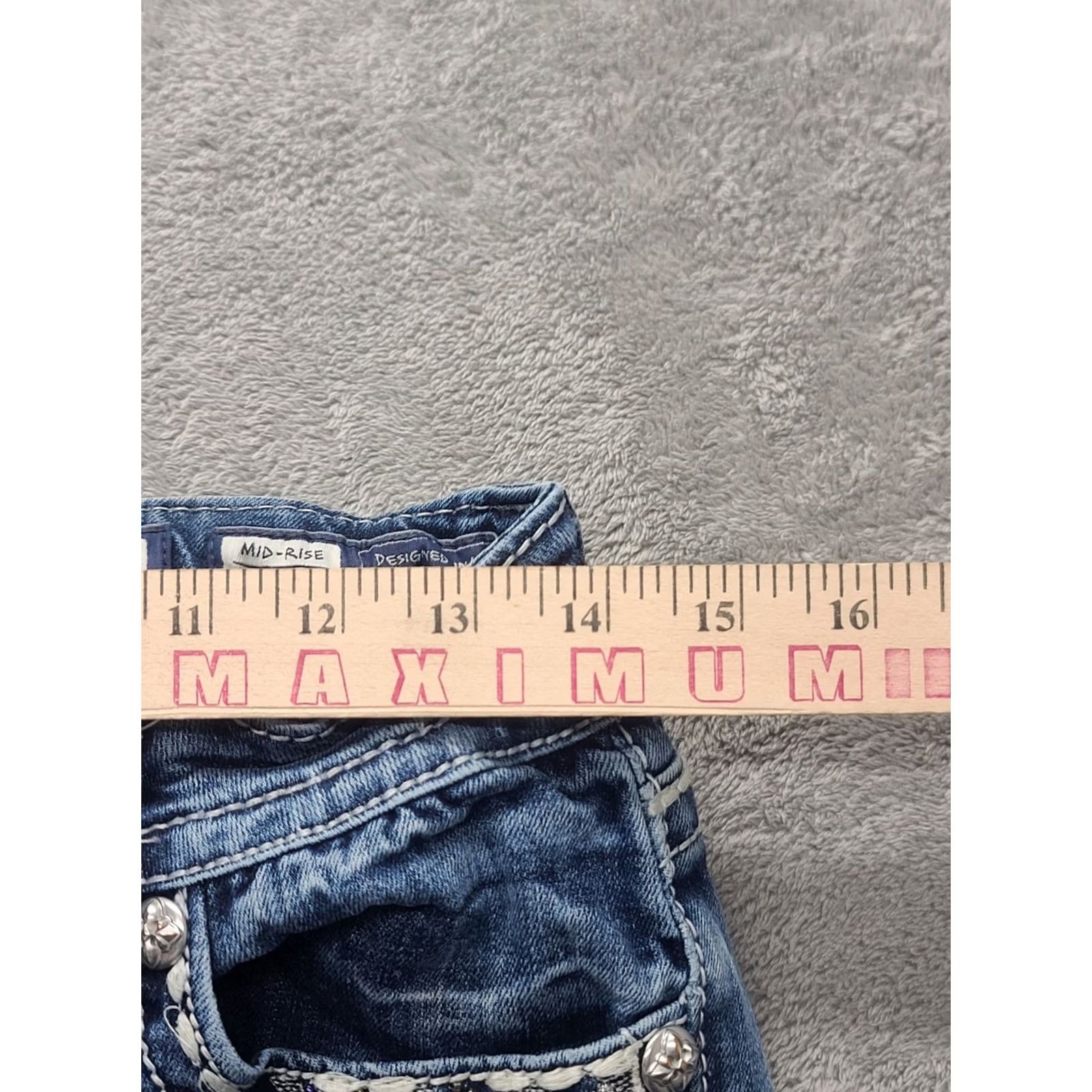 Miss Me Miss Me Jeans Womens 28x32 Regular Fit Boot Cut Mid Rise Aztec Distressed Denim Size 28" / US 6 / IT 42 - 7 Thumbnail