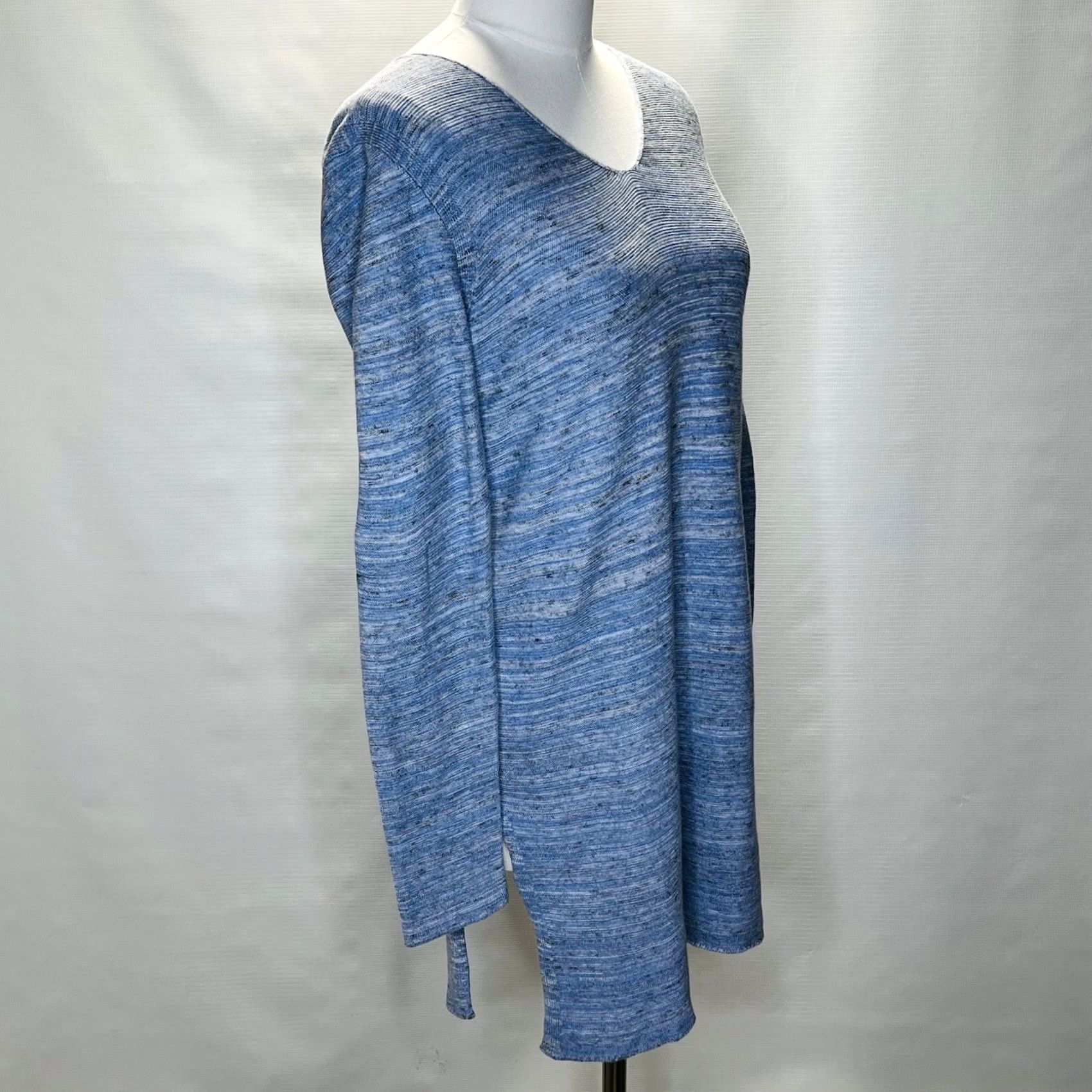 J. Jill J. Jill Tunic Sweater Top S Cotton Linen Modal Rayon Striped Blue V-Neck Long Sleeve Knit Relaxed Casual Womens Size S / US 4 / IT 40 - 2 Thumbnail