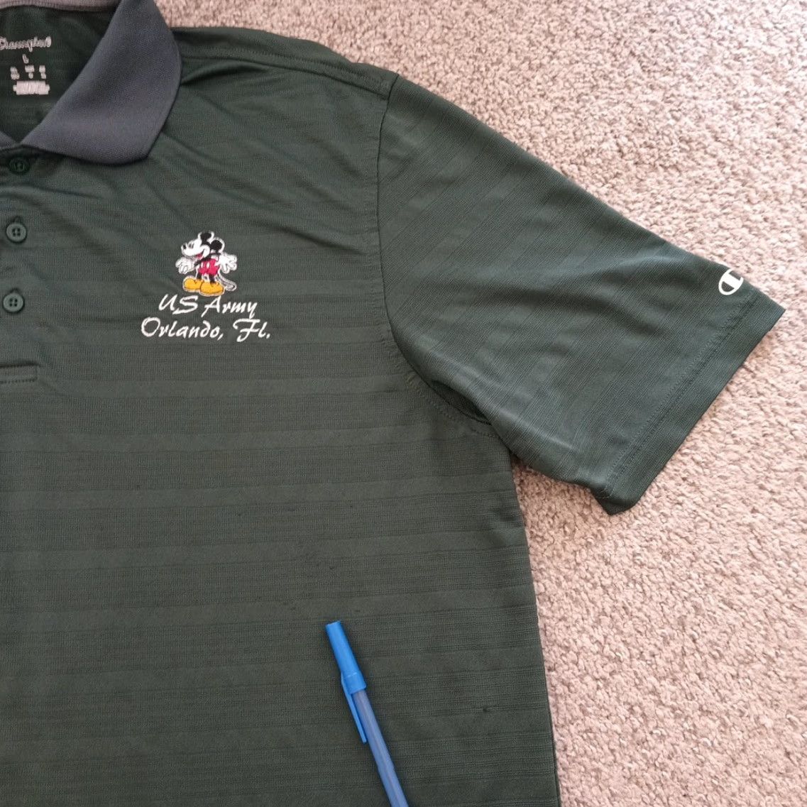 Champion Champion Polo Shirt Mens L Green Striped Mickey US Army Orlando Short Sleeve Size US L / EU 52-54 / 3 - 4 Thumbnail