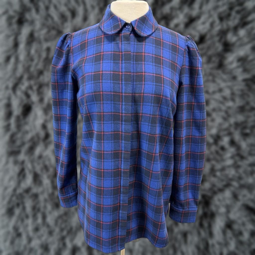 Vintage Tuckernuck Saranac Plaid Button-Up Shirt Medium Women’s Blue Puff Sleeve Classic Preppy Size M / US 6-8 / IT 42-44 - 1 Thumbnail
