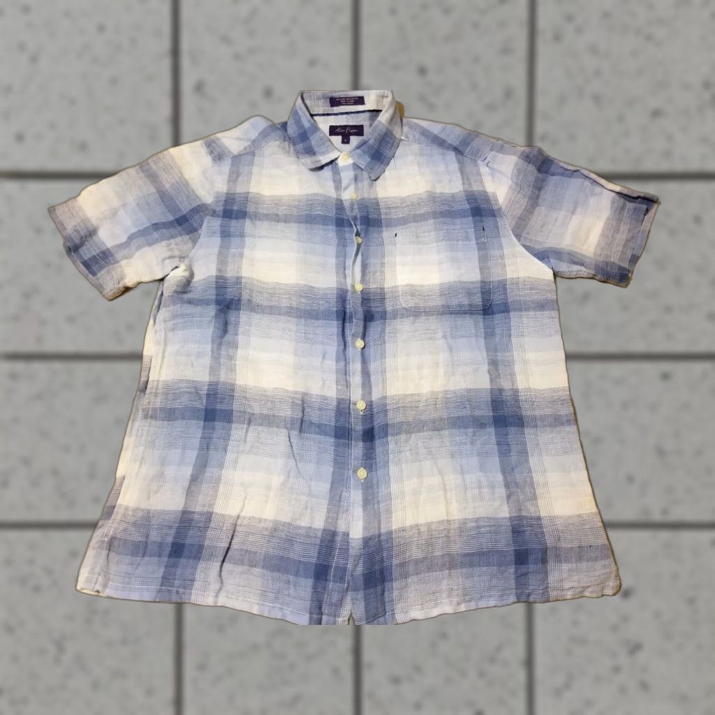 Vintage Alan Flusser Dress Shirt Linen Blue Short Sleeve Button-Up M Mens Size 40R - 1 Thumbnail