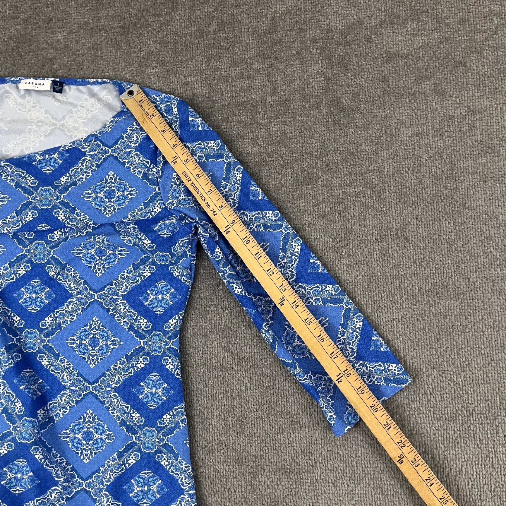 Vintage Cabana Life Mini Dress Women Small Blue Geometric 3/4 Sleeve Casual Pocket Stretch Size S / US 4 / IT 40 - 6 Thumbnail
