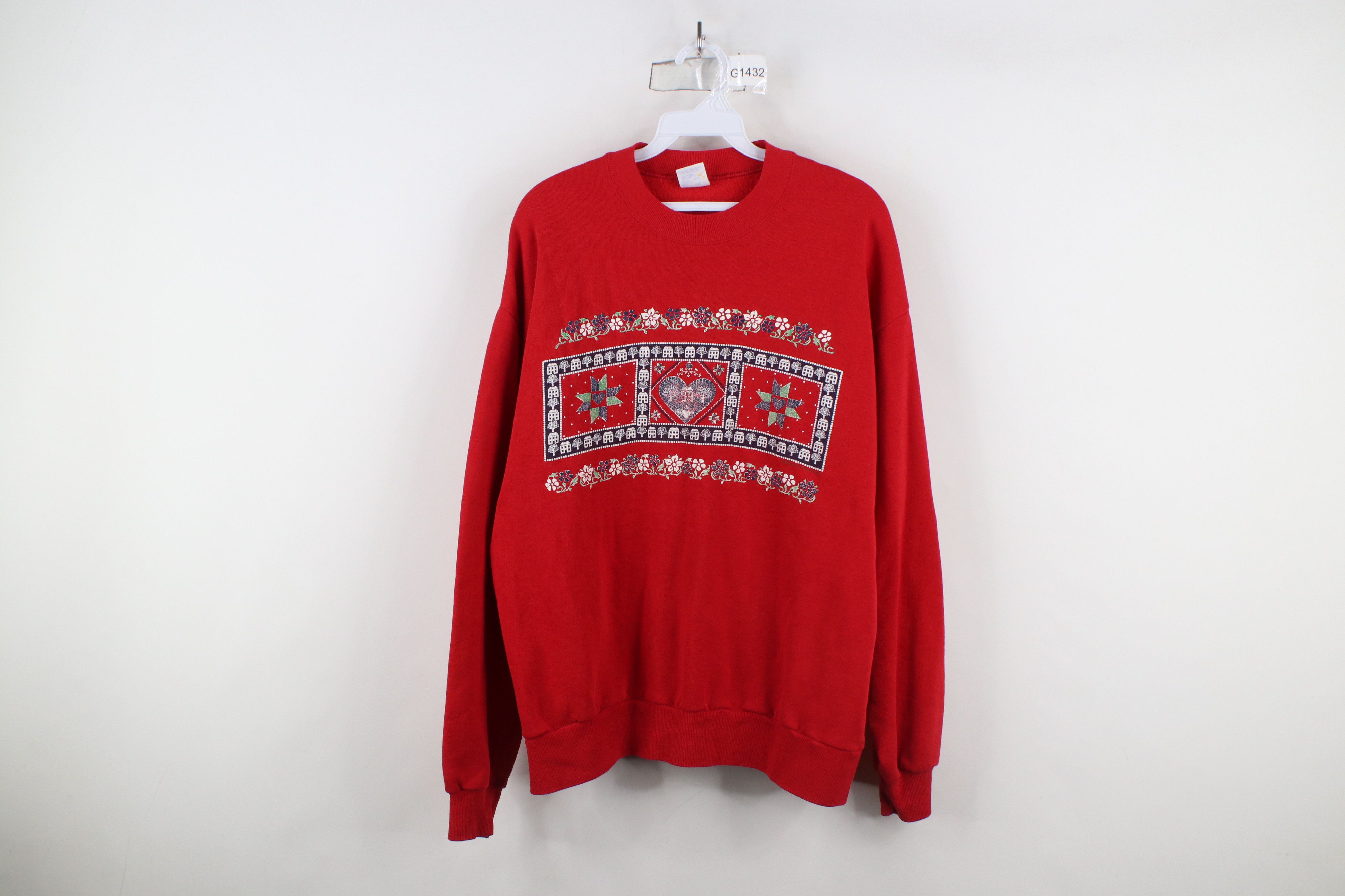 Vintage Vintage 90s Country Farmhouse Quilt Heart Sweatshirt USA Size L / US 10 / IT 46 - 1 Thumbnail