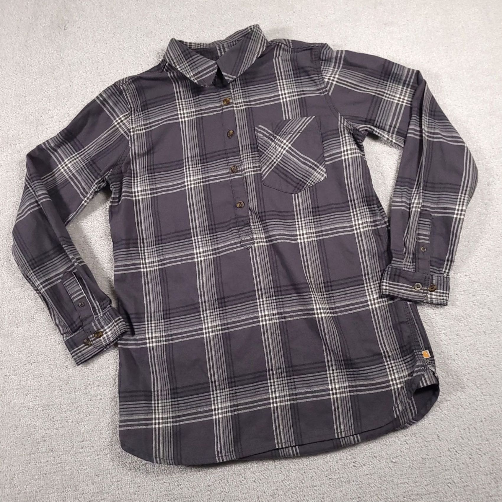 Carhartt VINTAGE Carhartt Pullover Plaid 1/2 Button Collared Shirt Women's Medium Gray Size M / US 6-8 / IT 42-44 - 2 Thumbnail