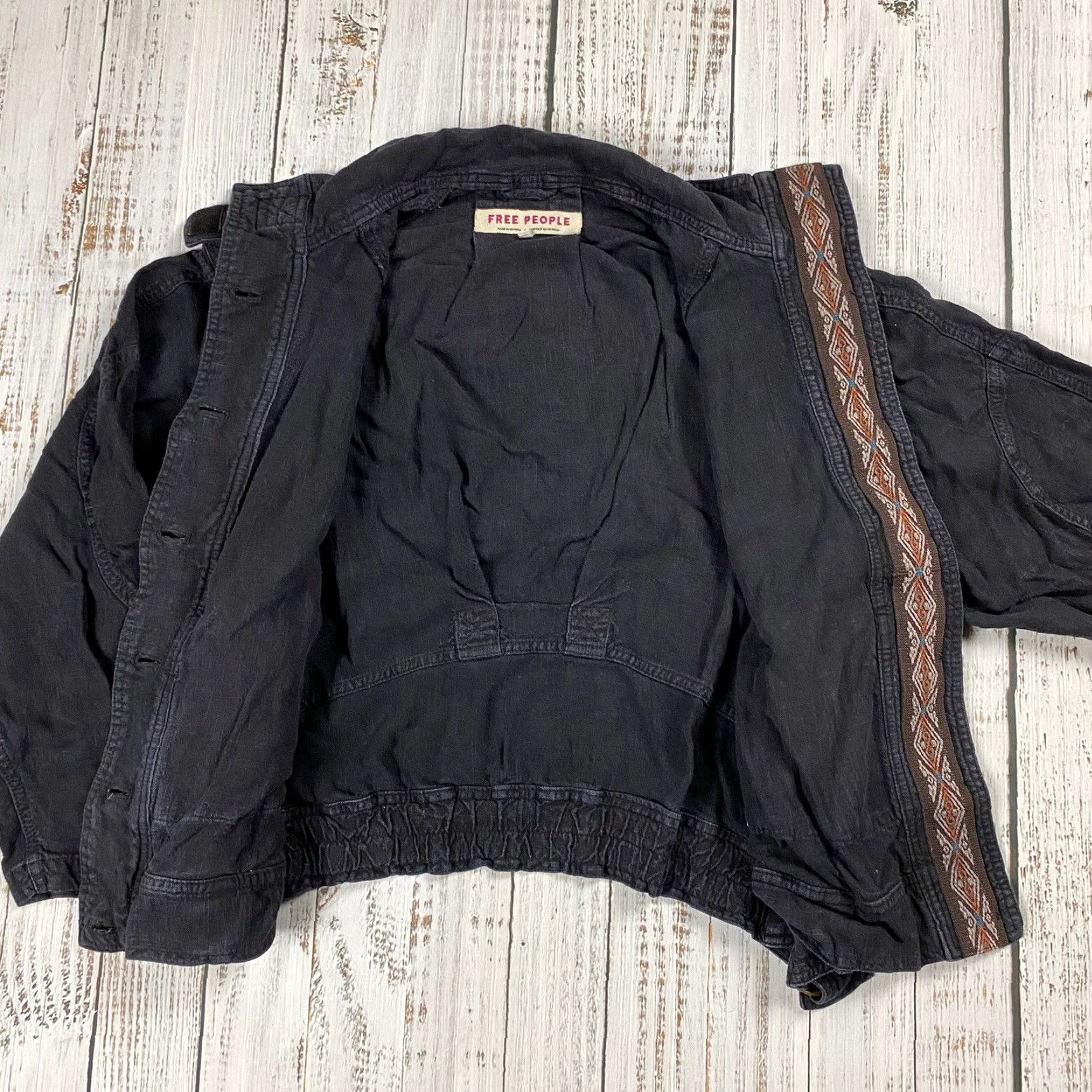 Free People Free People Jayde Safari Jacket Womens Small Black Linen/Viscose Bohemian Boho Jacket Size S / US 4 / IT 40 - 6 Thumbnail