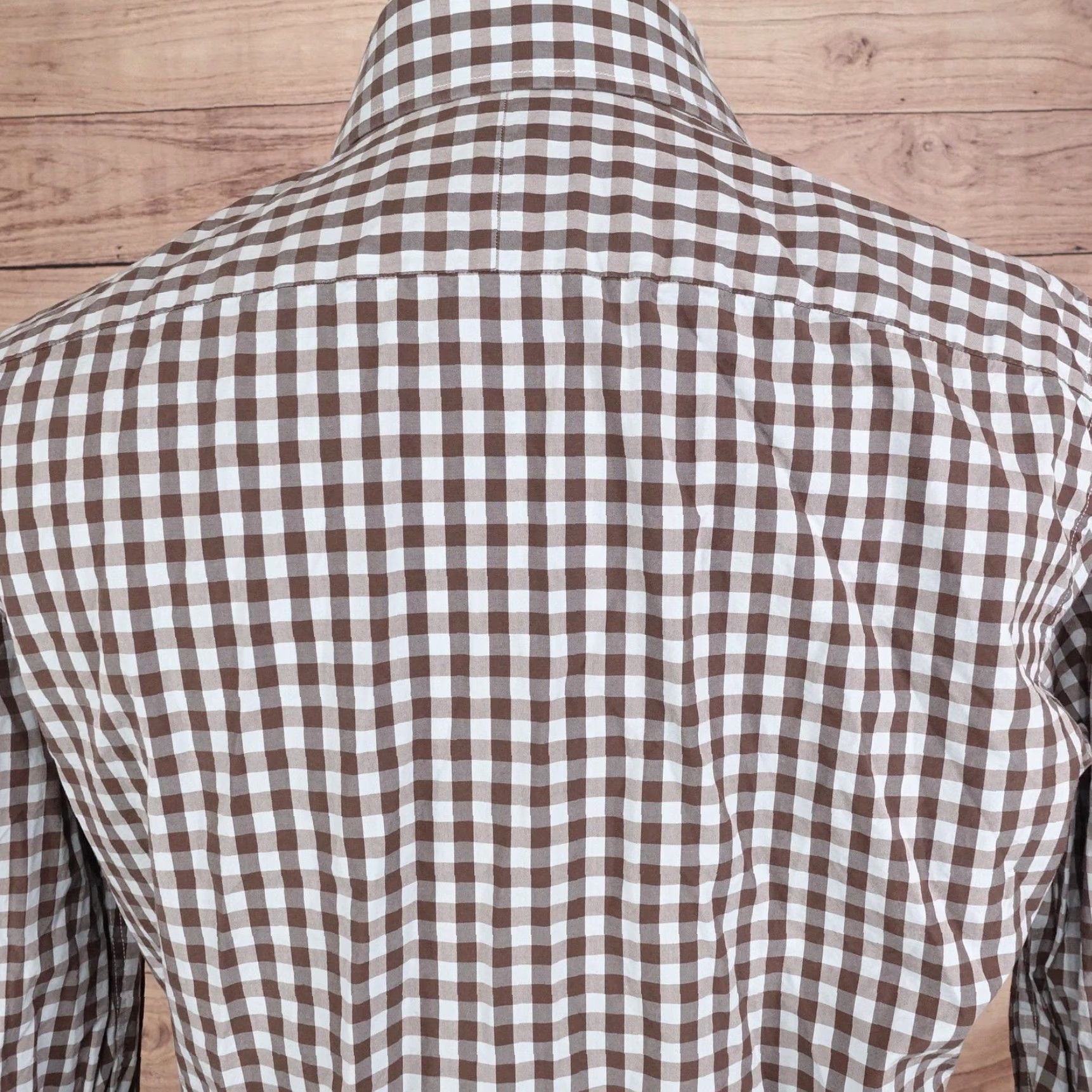 Vintage Twillory Dress Shirt Mens 16 32/33 Brown Gingham Slim Fit Long Sleeve Tailored Size 42R - 5 Thumbnail