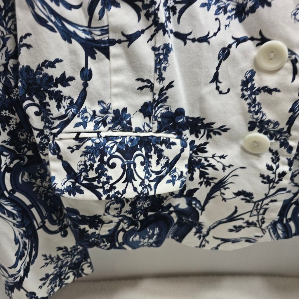 The Unbranded Brand Women's Bamboo Traders White Blue Floral Blazer L Size L / US 10 / IT 46 - 2 Thumbnail