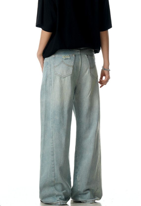Jean American retro men's loose wide-leg casual ripped jeans Size US 32 / EU 48 - 4 Thumbnail