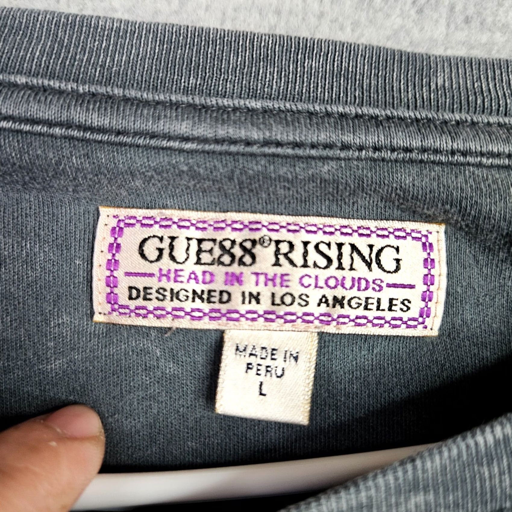 Guess VINTAGE GUESS T-Shirt Adult Large Gray Acid Wash Rising Graphic Long Sleeve Unisex Size L / US 10 / IT 46 - 7 Thumbnail