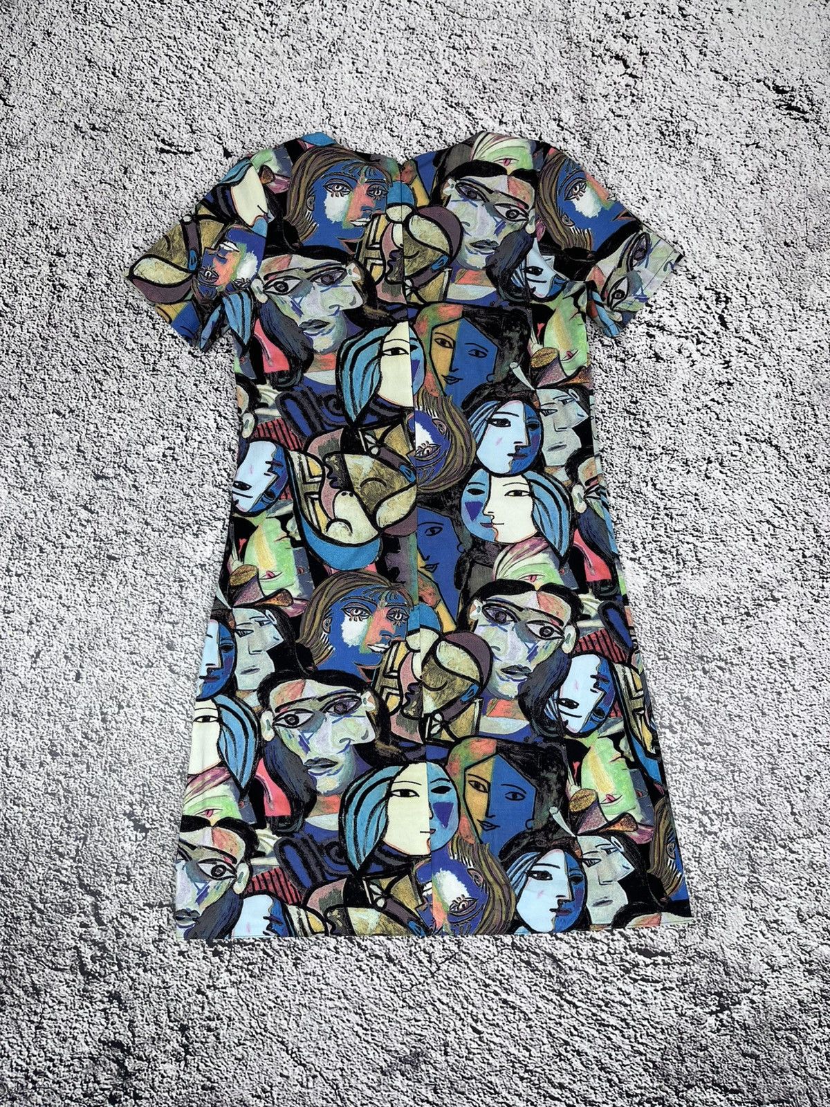 Japanese Brand Vintage Abstract Psychedelic Faces Midi Dress Size M / US 6-8 / IT 42-44 - 5 Thumbnail