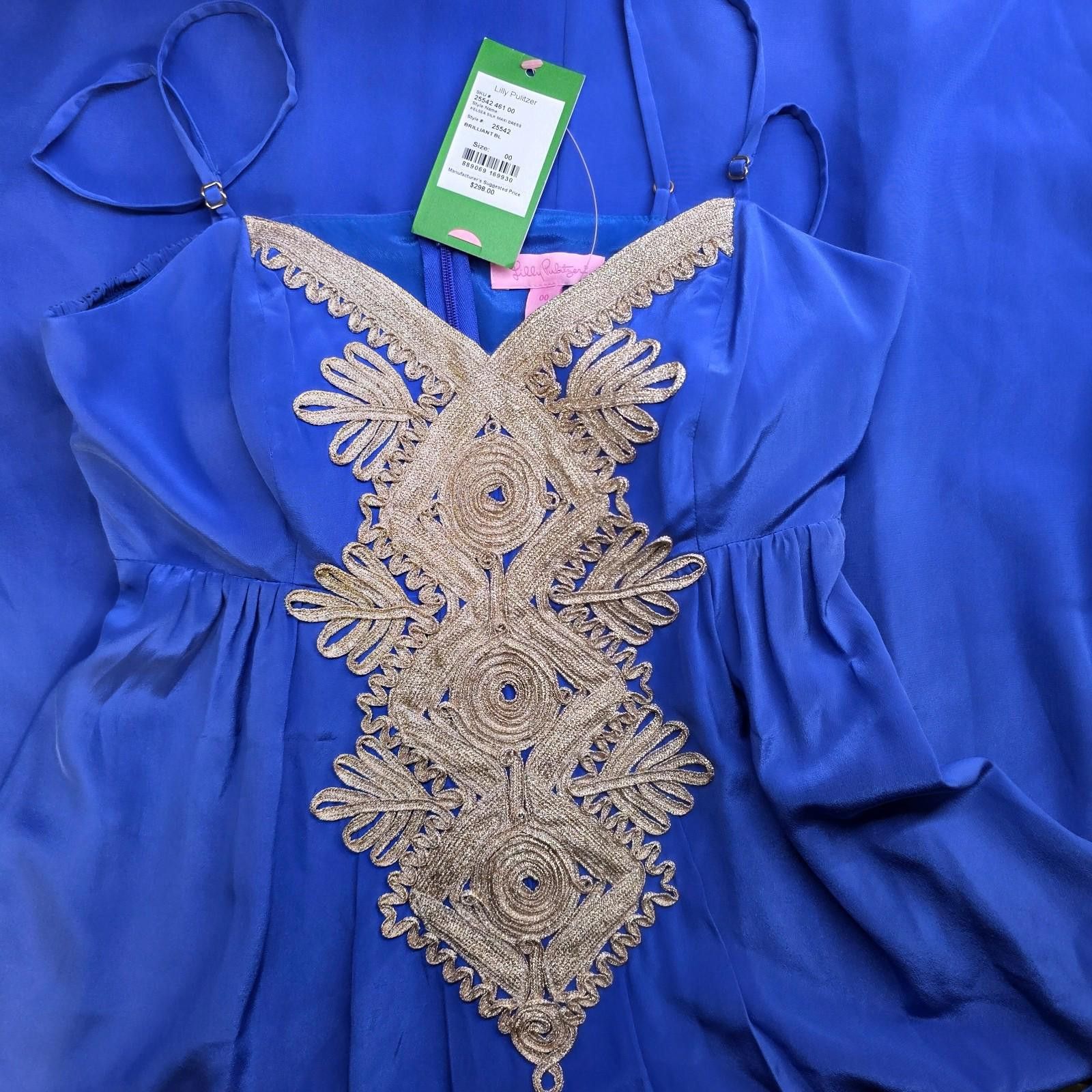Other NWT Lilly Pulitzer Silk Maxi Dress Blue Gold Size 00 Formal Size XXS / US 00 / IT 34 - 11 Thumbnail