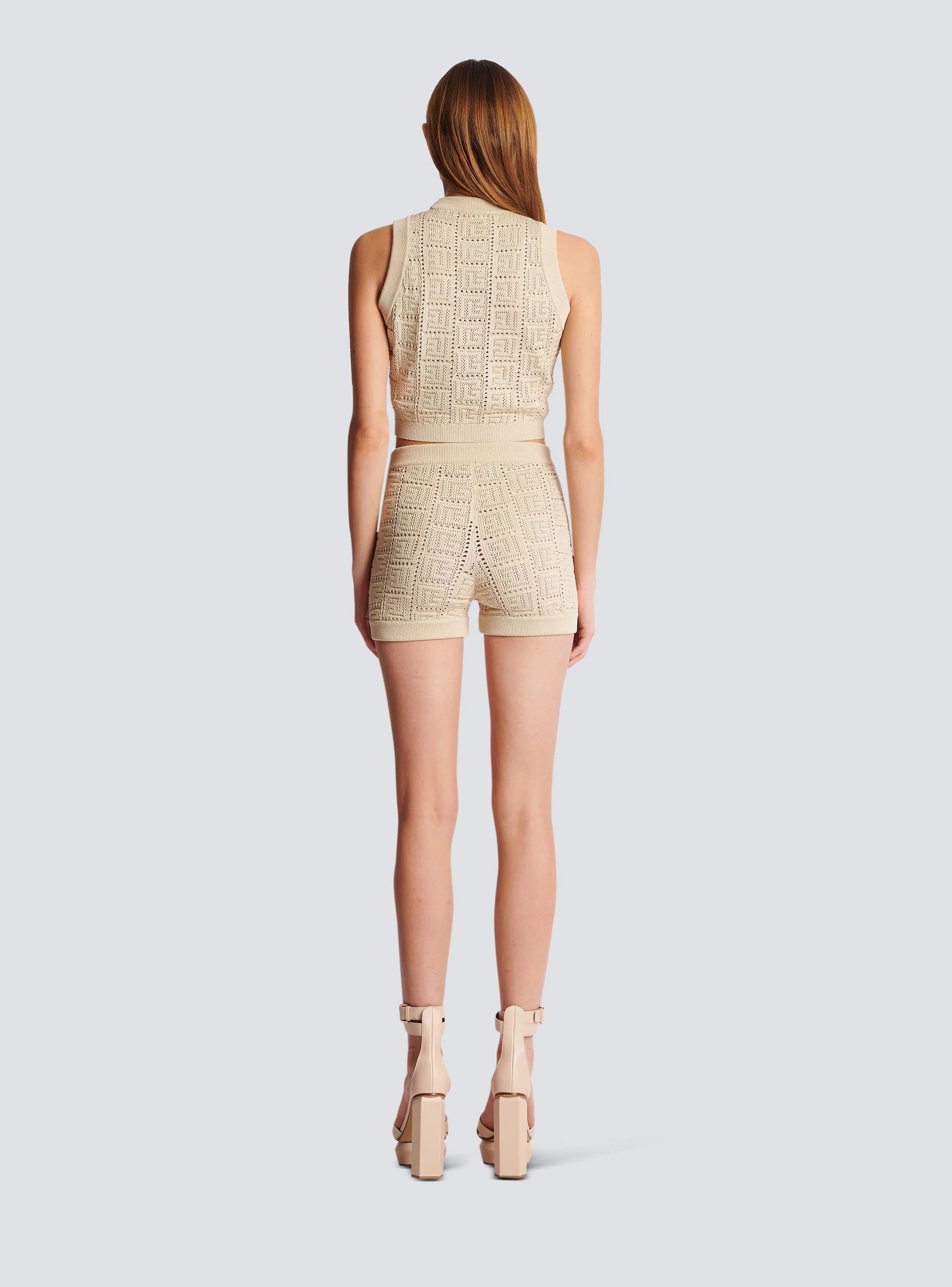 Balmain o1s1rm0624 Monogrammed Openwork Knit Top in Beige Size M / US 6-8 / IT 42-44 - 6 Thumbnail