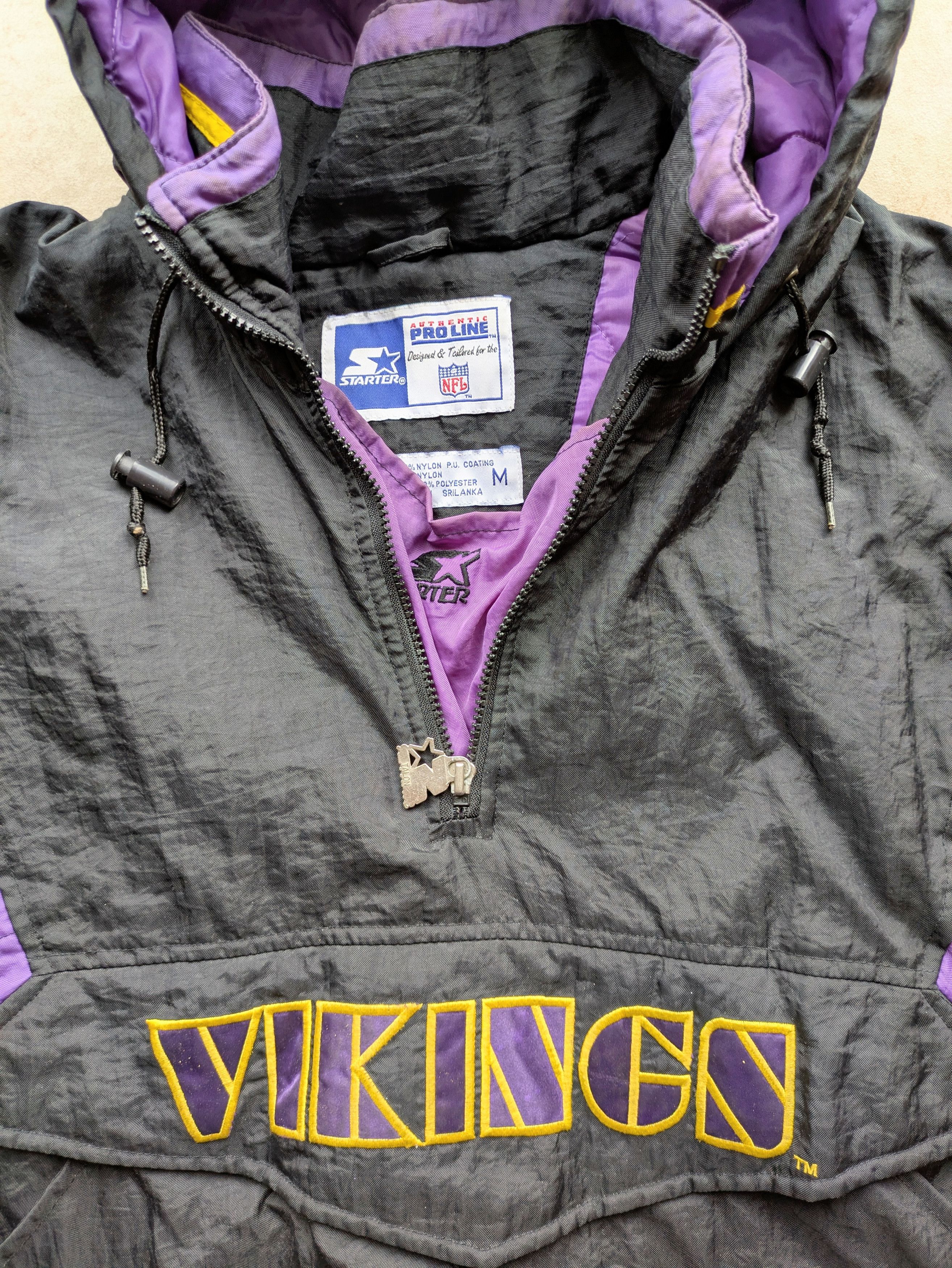 Starter Minnesota Vikings 90s STARTER 1/2 puffer M blk NFL Pro vtg Size US L / EU 52-54 / 3 - 3 Thumbnail