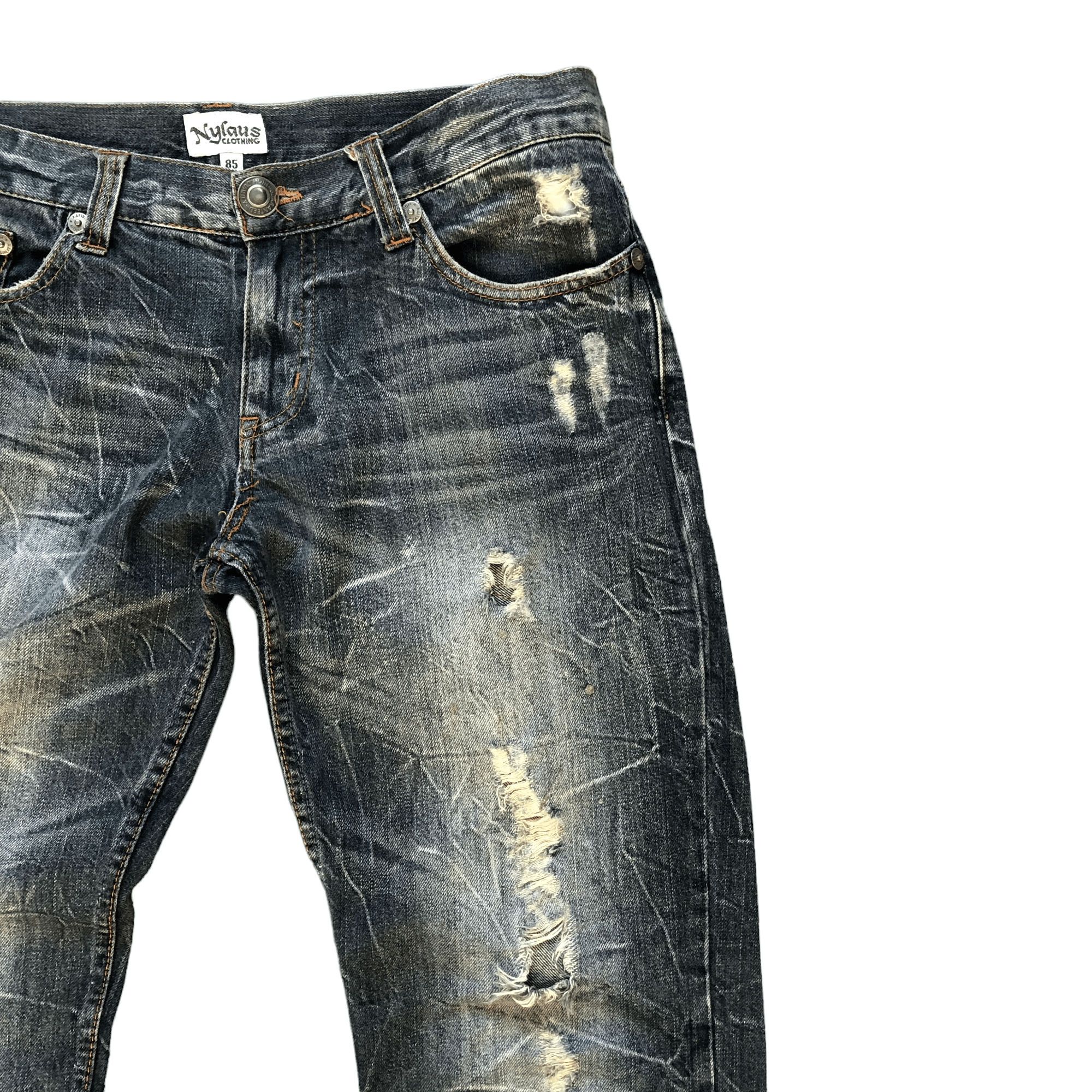 Japanese Brand FLARE TRASHED DISTRESSED DENIM PANTS BY NYLOUS #5970-216 Size US 33 - 4 Thumbnail