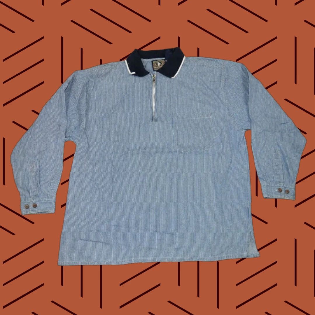Vintage VINTAGE Bon Homme Denim Skate Surf Shirt Blue Striped Long Sleeve Adult L 1990s Mens Size US L / EU 52-54 / 3 - 1 Thumbnail