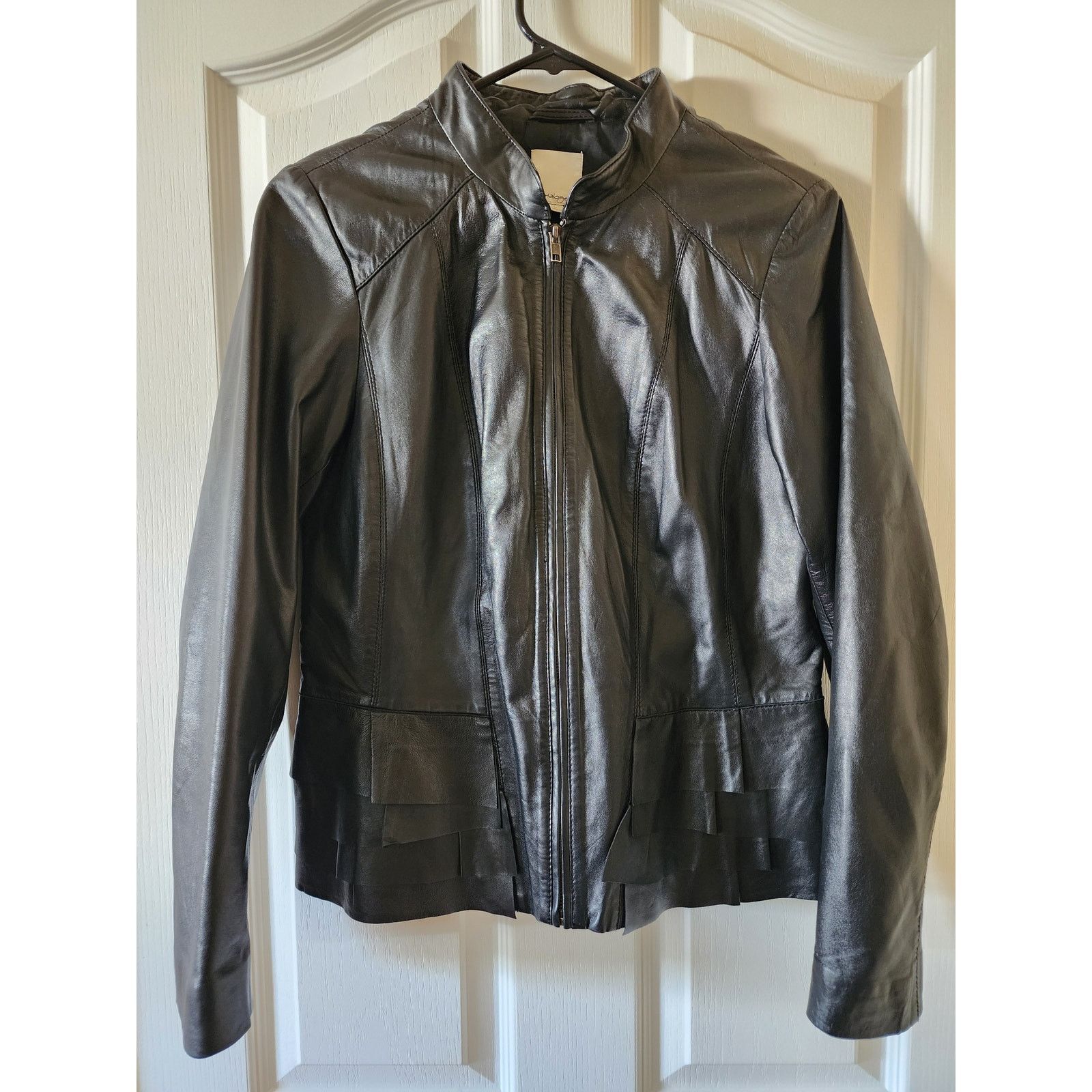 Nordstrom Halogen Genuine Leather Jacket M Tiered Ruffle Peplum Moto Size M / US 6-8 / IT 42-44 - 1 Thumbnail