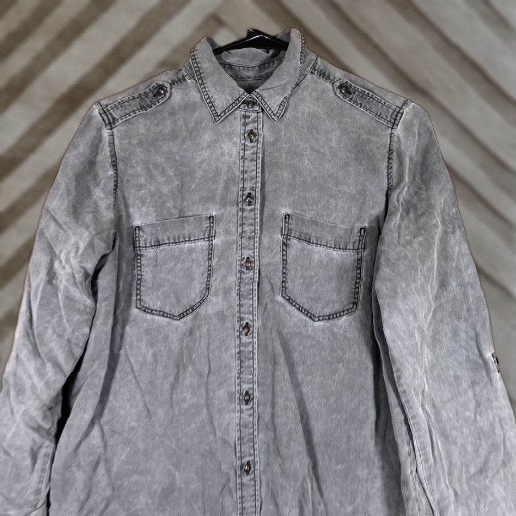Express Express Womens Shirt Gray Button-Down Roll Tab Sleeve Small Size S / US 4 / IT 40 - 1 Thumbnail