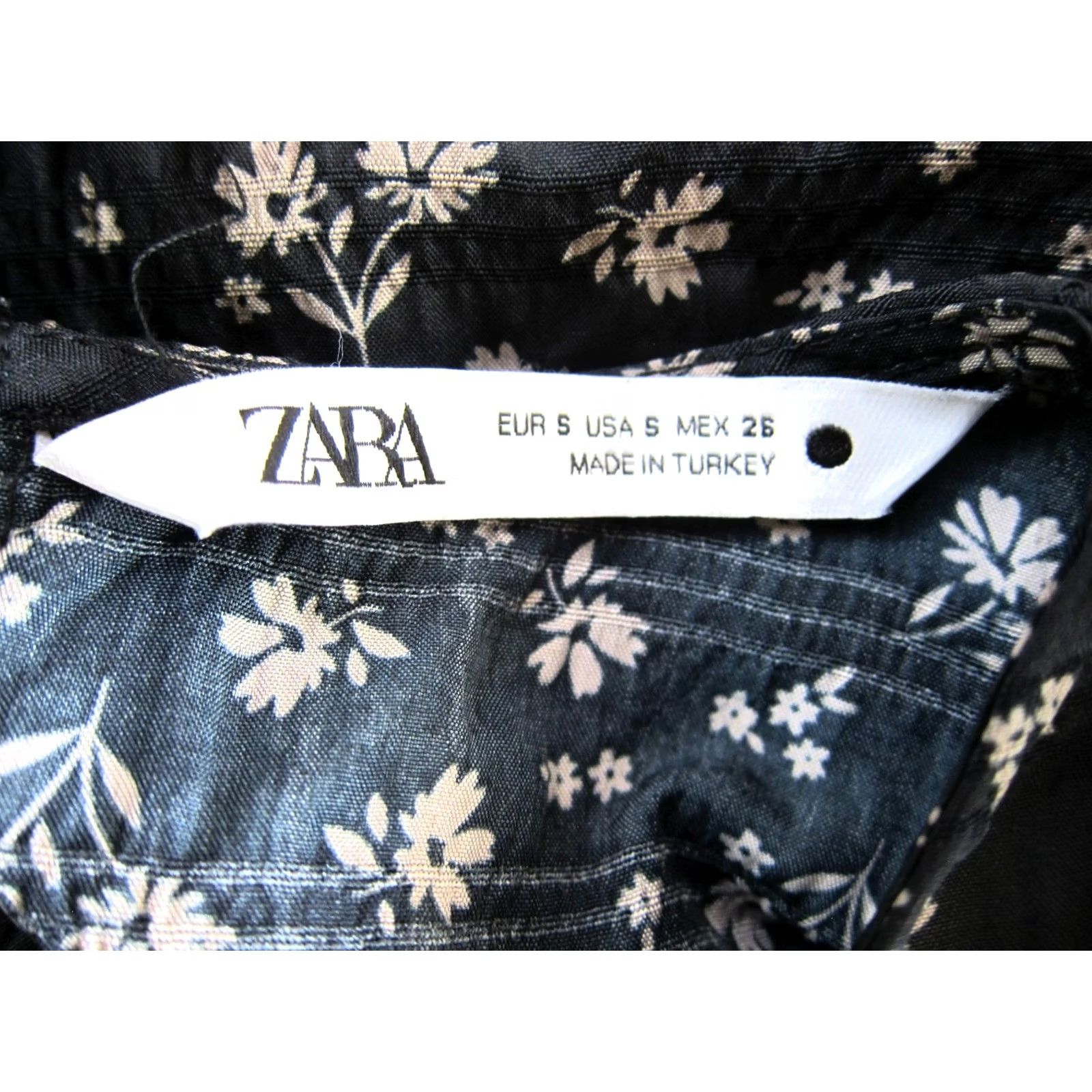 Zara ZARA Black Floral 3/4 Sleeve High Neck Tiered Smock Dress Small Size S / US 4 / IT 40 - 3 Thumbnail
