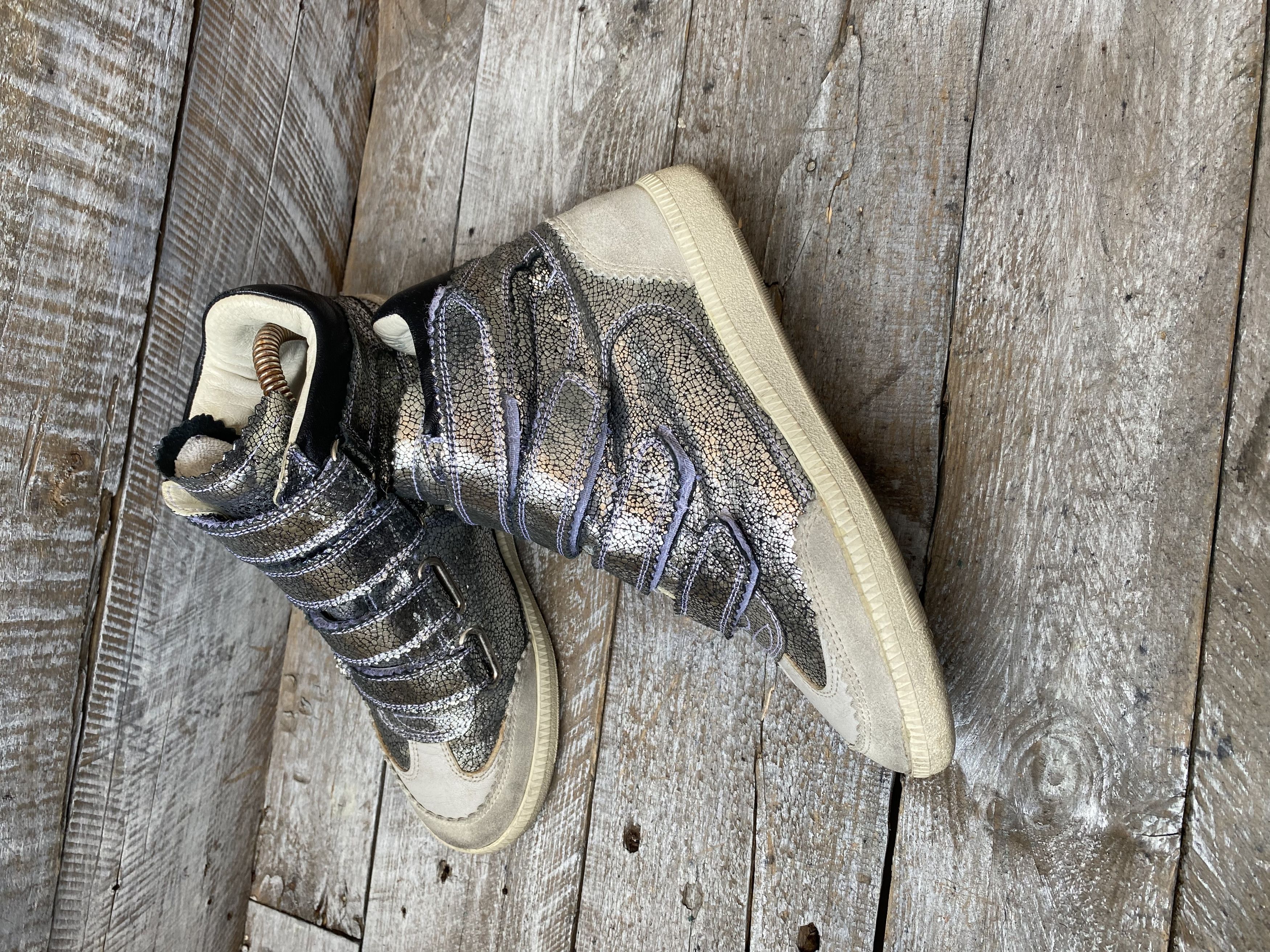 Isabel marant bilsy cracked silver sneakers sz 36
