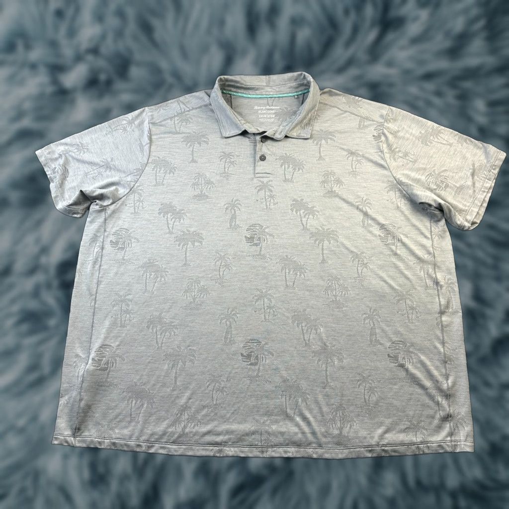 Tommy Bahama VINTAGE Tommy Bahama Polo Shirt Mens 3XL Big & Tall Gray Island Zone Short Sleeve Button Collared Knit Polyester Spandex Travel Casual Occasion Mens Size US XXL / EU 58 / 5 - 1 Thumbnail