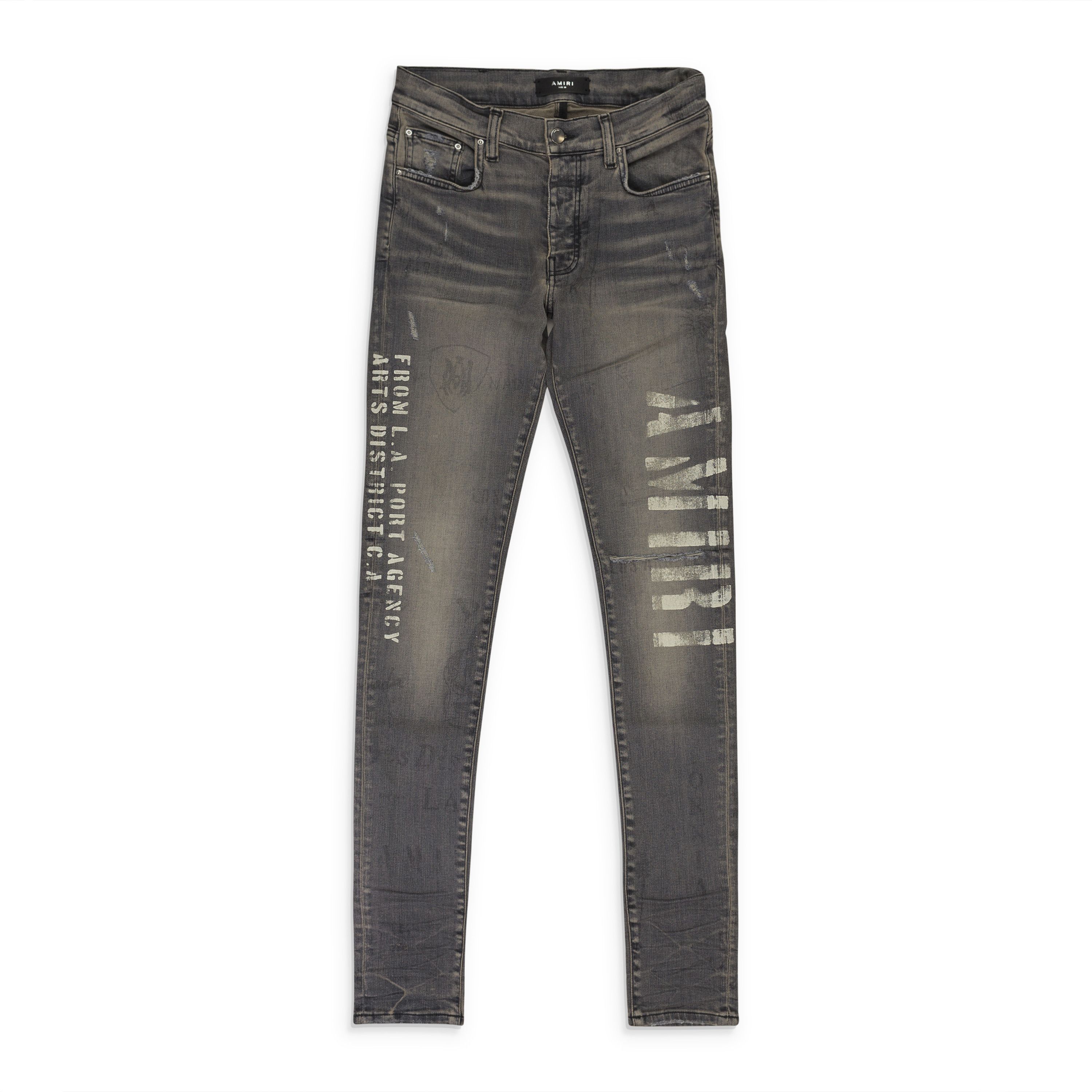 Amiri Grey Military Stencil Skinny Jeans SIZE 38