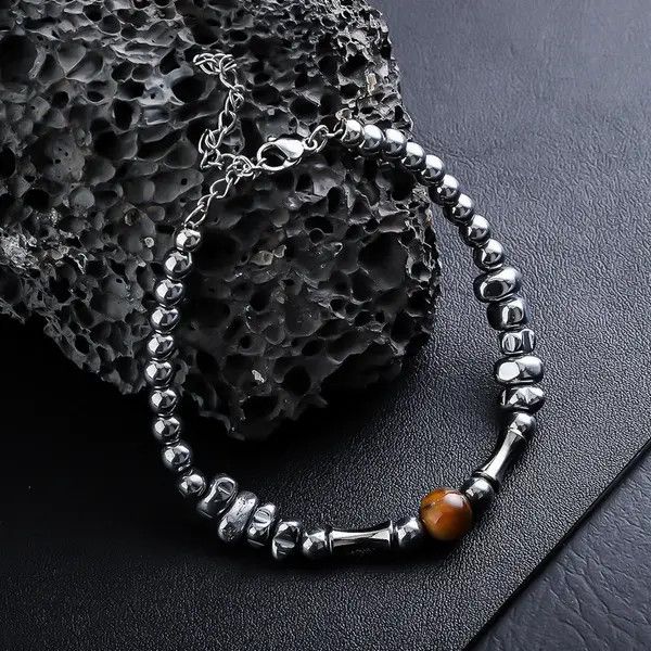 Jewelry Silver Beaded Bracelet with Brown Accent Bead Size ONE SIZE - 4 Thumbnail
