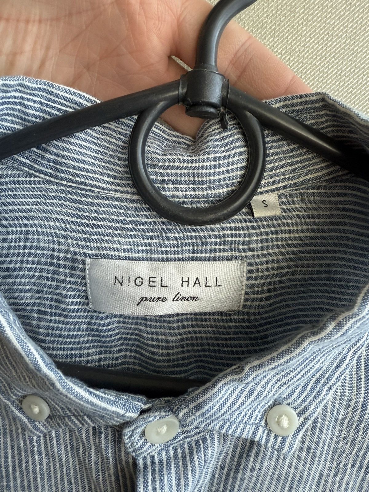 Nigel Cabourn Nigel Hall Short Sleeve Blue/White Striped linen Shirt Size US S / EU 44-46 / 1 - 2 Thumbnail