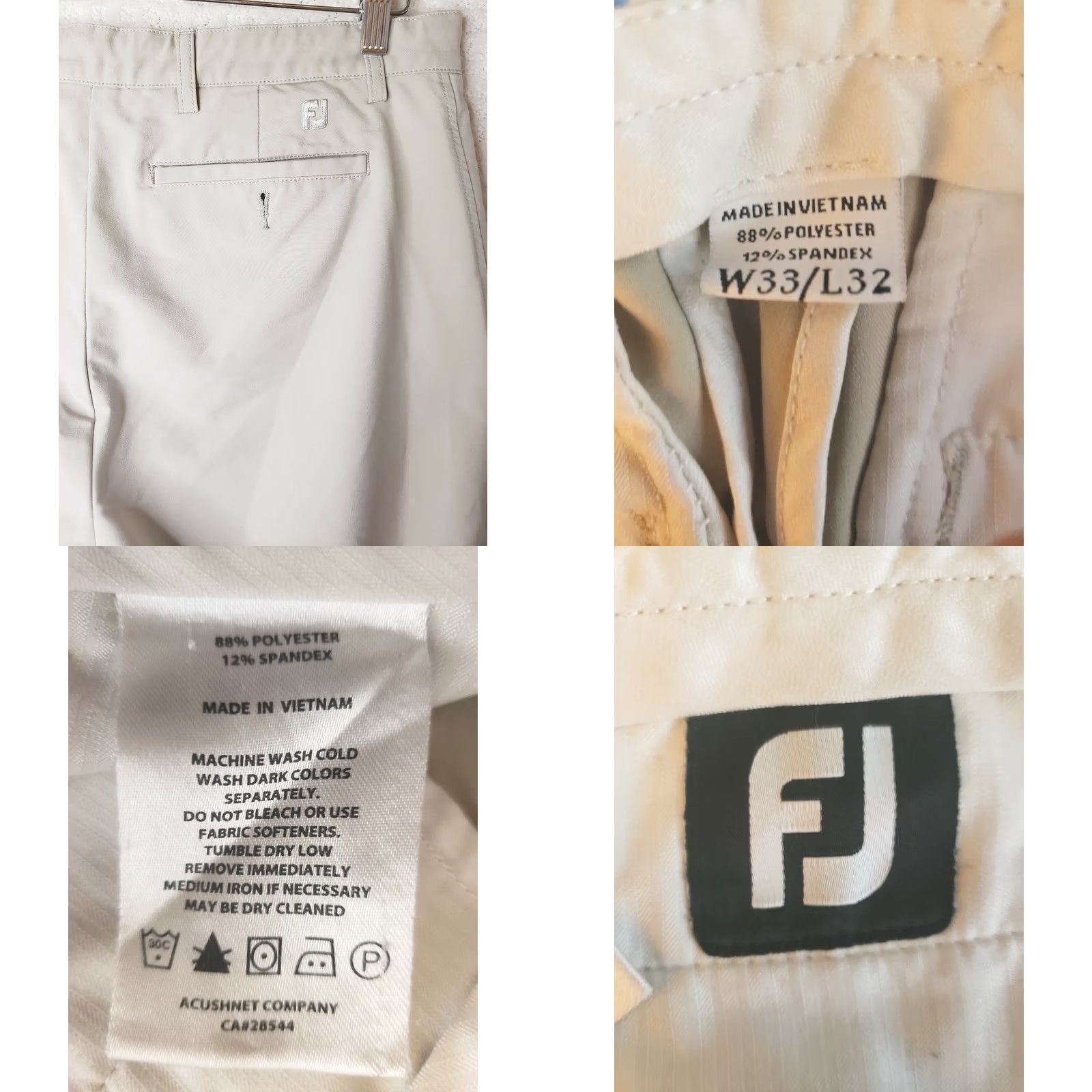 Footjoy FootJoy Pants Mens Golf Performance Athletic Beige Flat Front Stretch Sz 33x28.5* Regular Size Size US 33 - 8 Thumbnail