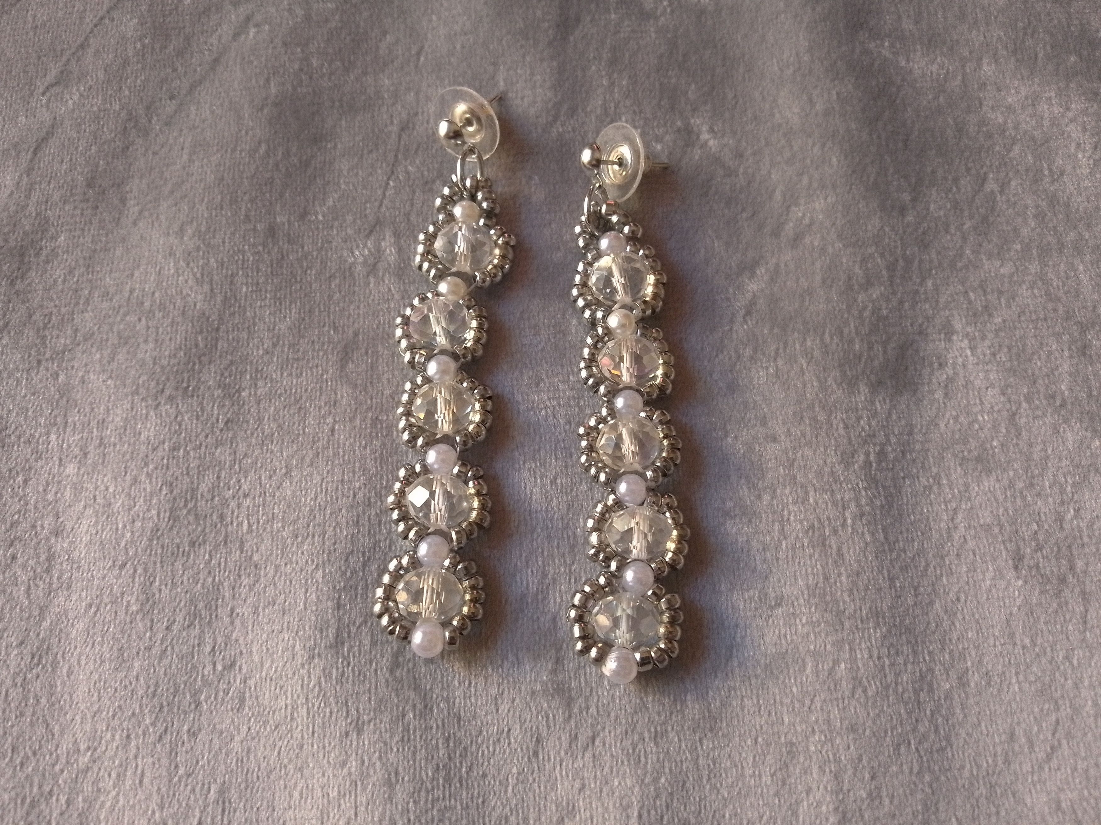 Handmade Necklace Pearls Crystals. Swarovski Teardrop.Long Earrings Size ONE SIZE - 3 Thumbnail