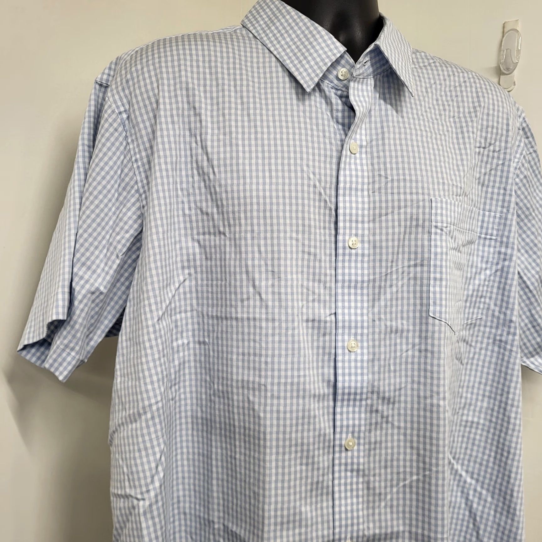 Lands' End Lands' End Hybrid Shirt Men's XXL 18-18.5 Soft Blue Checks Traditional Fit Button-Up Shirt Mens Regular 100% Cotton Easy Care Size US XXL / EU 58 / 5 - 4 Thumbnail