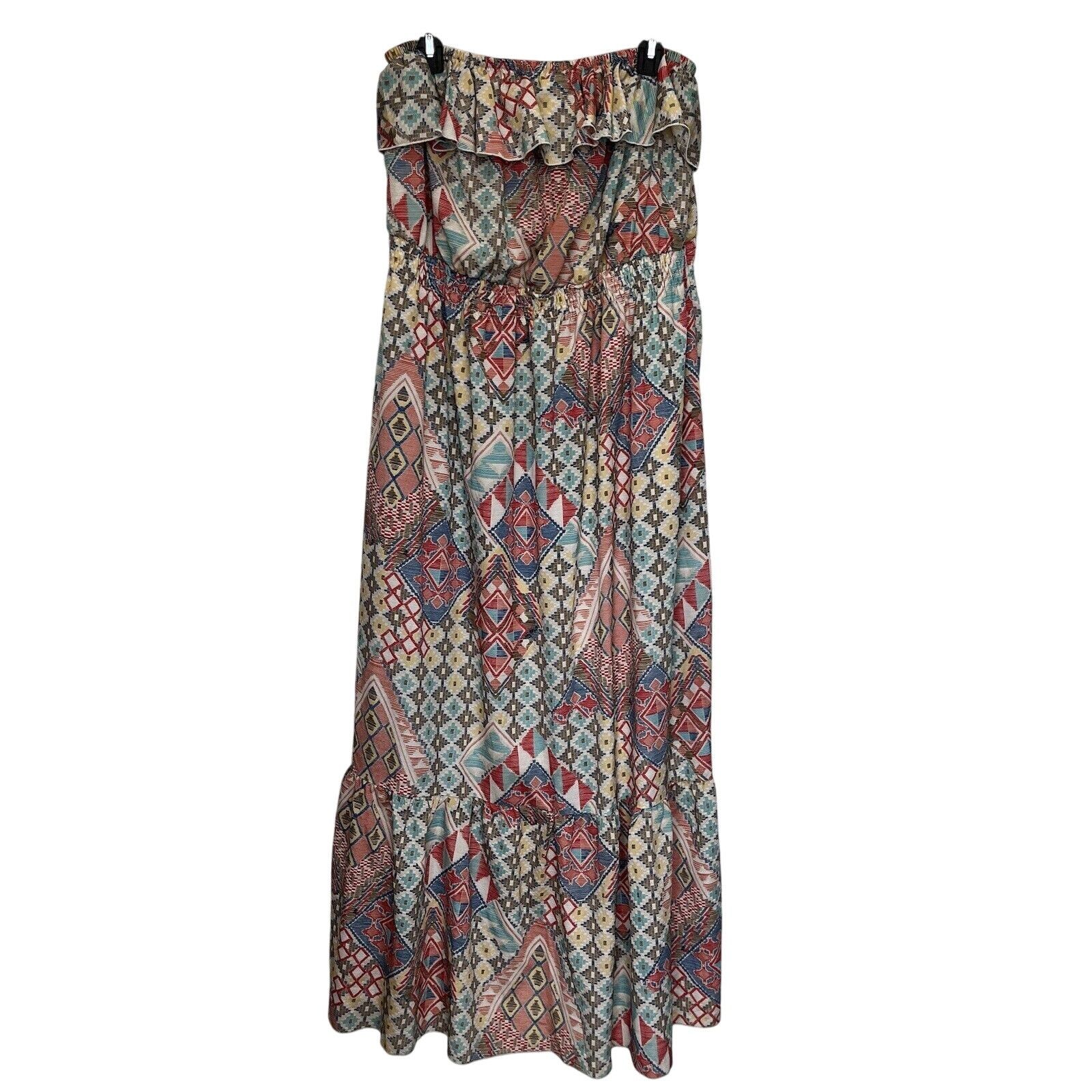 Vintage Torrid | Strapless Tiered Boho Maxi Dress Size 2 Aztec Size XXL / US 16-18 / IT 52-54 - 2 Thumbnail