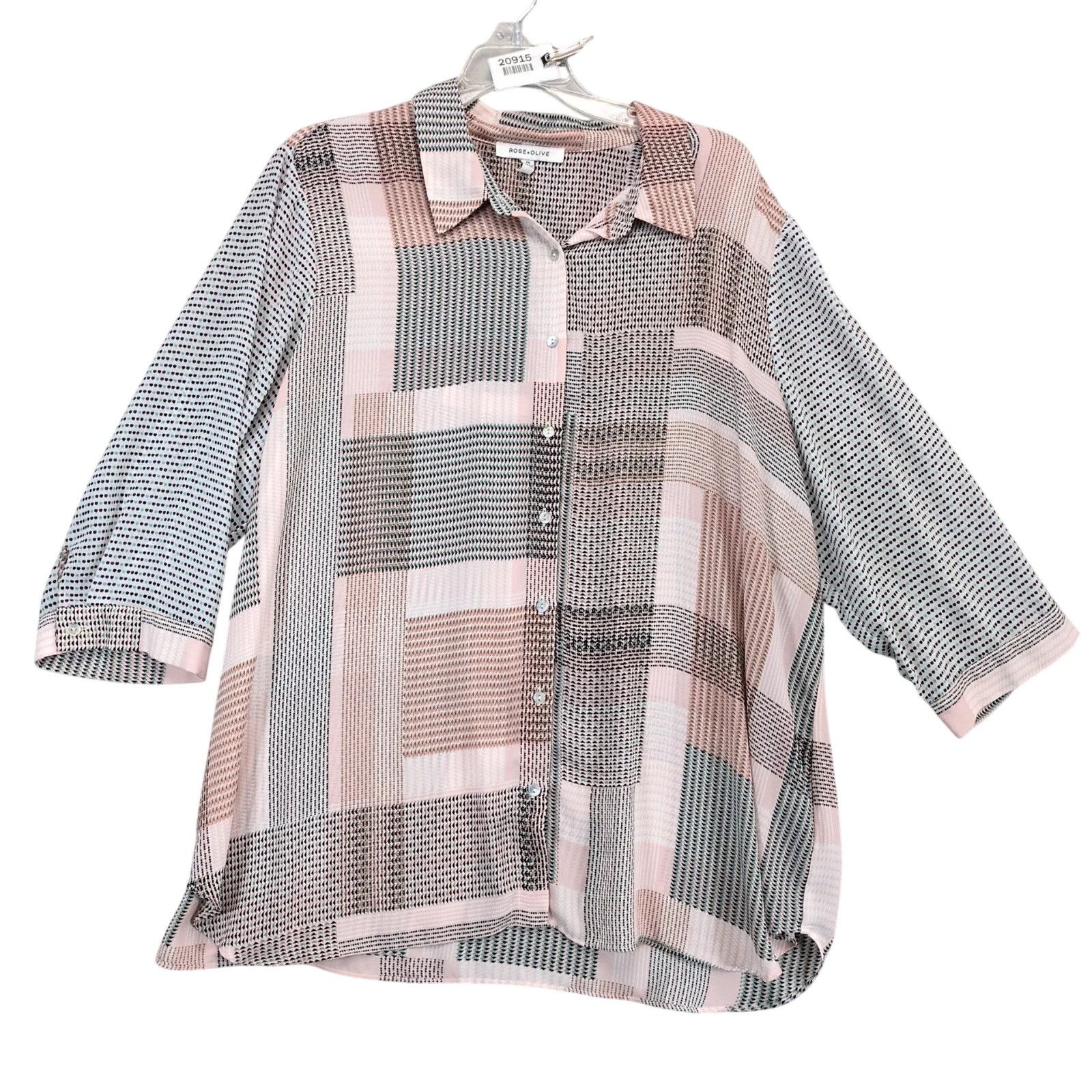 Other Rose & Olive Geometric Patchwork Print Button Up Shirt 2X Size XXL / US 16-18 / IT 52-54 - 1 Thumbnail