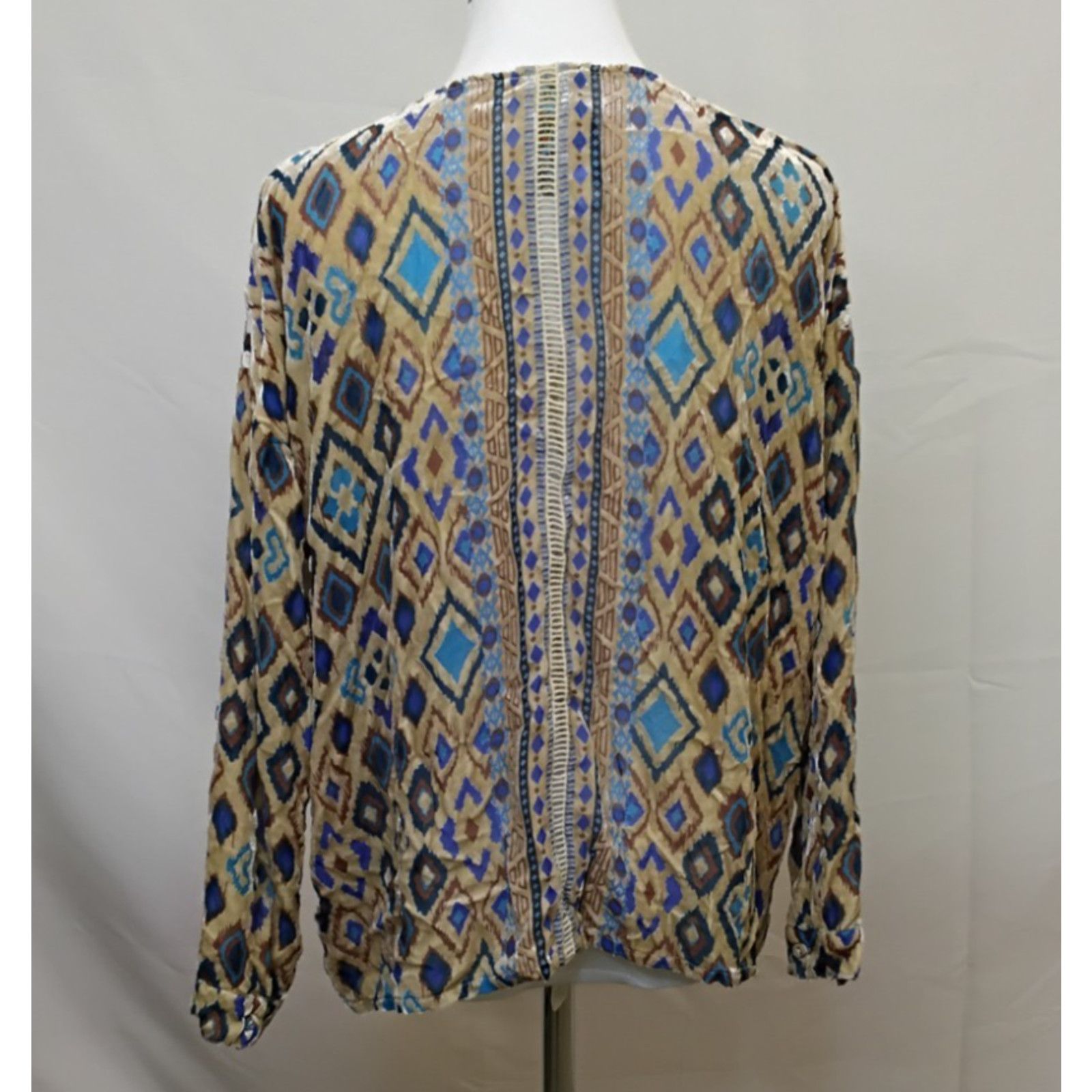 Johnny Was Johnny Was Velvet and Mesh Blouse Top Women's S Tan Blue Size S / US 4 / IT 40 - 3 Thumbnail