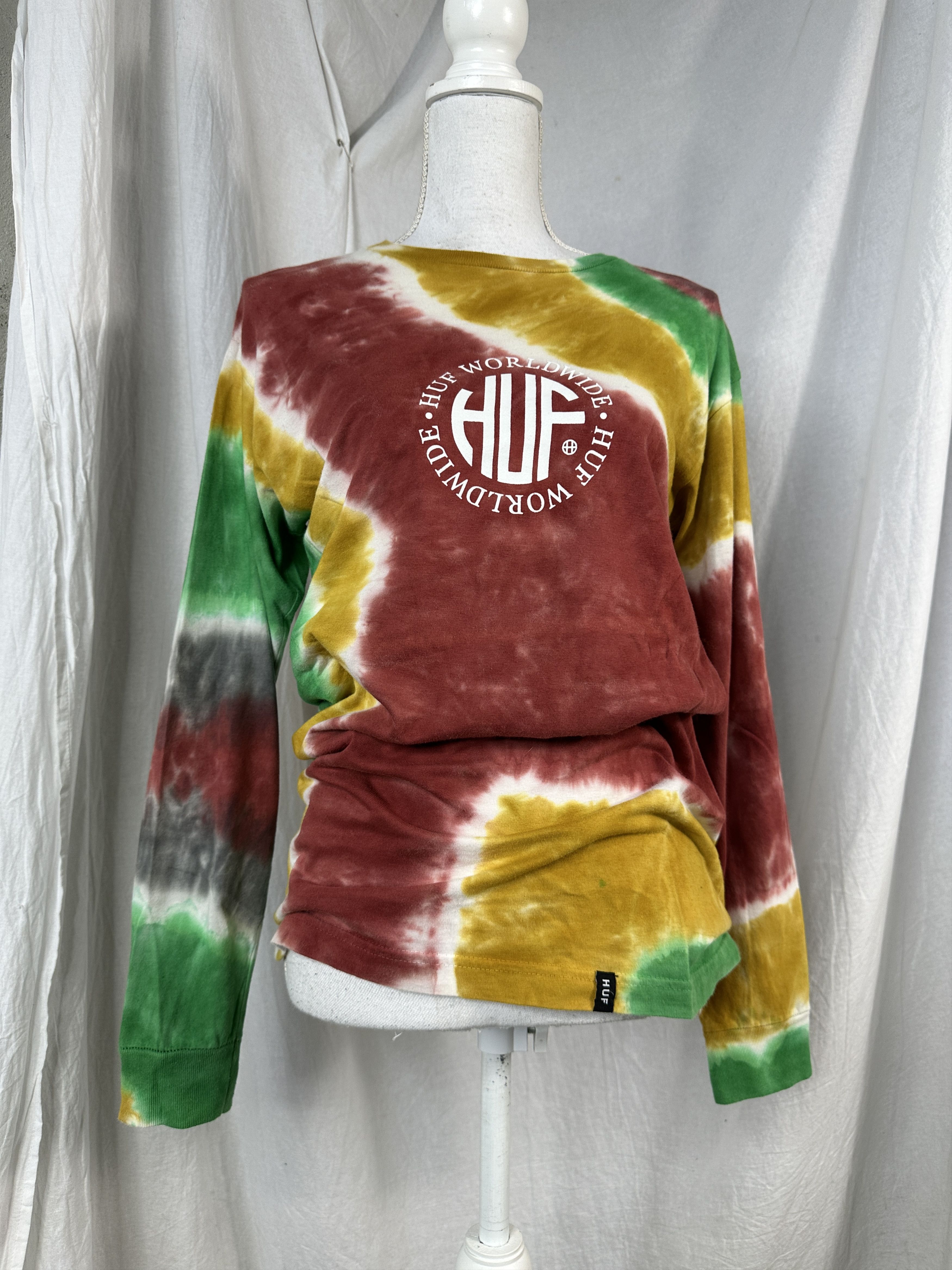 Huf × Vintage Vintage Streetwear Y2K Casual Tie-Dye HUF Longsleeve Size US S / EU 44-46 / 1 - 1 Thumbnail