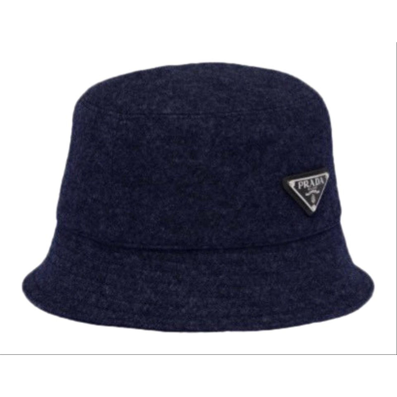 Prada PRADA Navy logo appliqued felt bucket hat L Size ONE SIZE - 1 Thumbnail