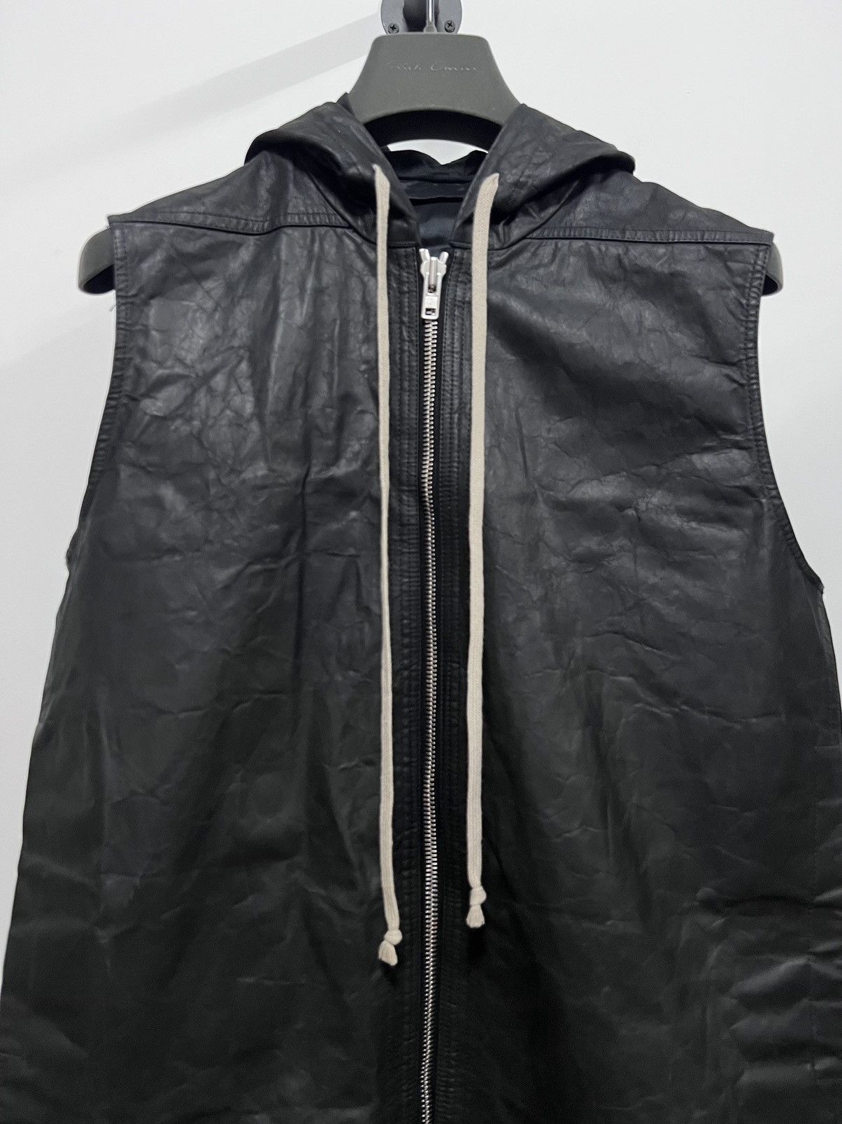 Rick Owens Rick Owens LeatherSleeveless Hoodie Hooded Vest Size US S / EU 44-46 / 1 - 2 Thumbnail