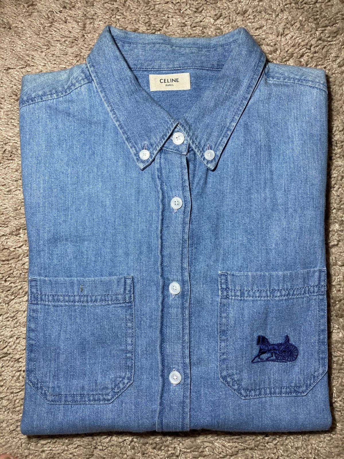 Celine SS21 Celine Horse Carriage Denim Western Logo 2021 Hedi Size US S / EU 44-46 / 1 - 1 Thumbnail