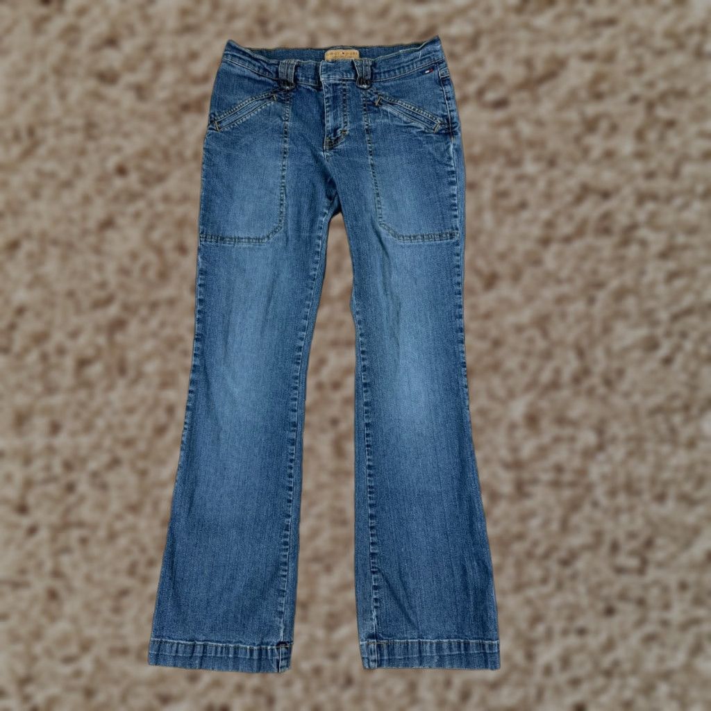 Tommy Hilfiger Tommy Hilfiger Jeans Women 7 Blue Denim Cotton Blend Low Rise Flared Pants Size 28" / US 6 / IT 42 - 1 Thumbnail