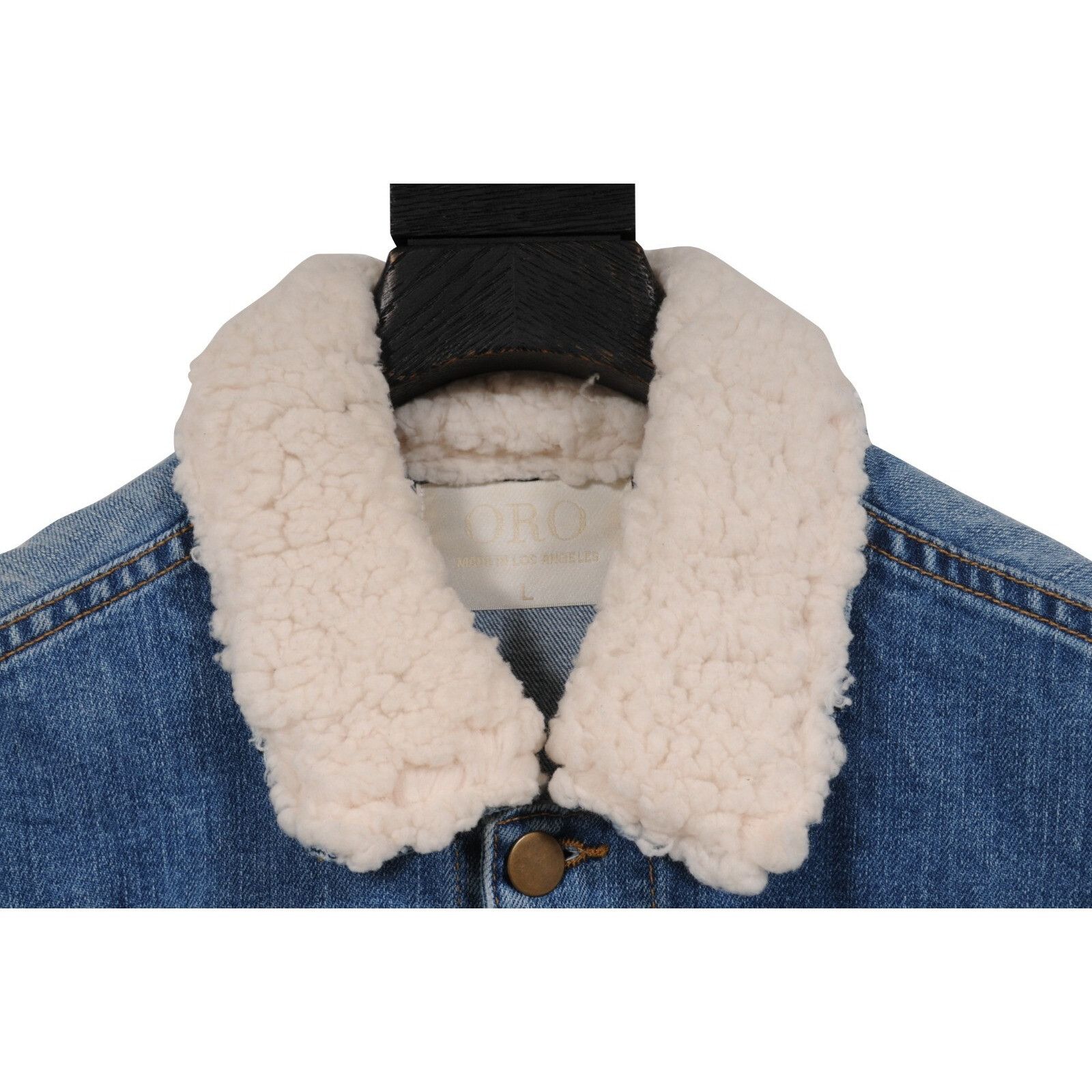 Oro Los Angeles Floral Embroidery Jean Denim Trucker Jacket Shearling Collar Size US L / EU 52-54 / 3 - 6 Thumbnail