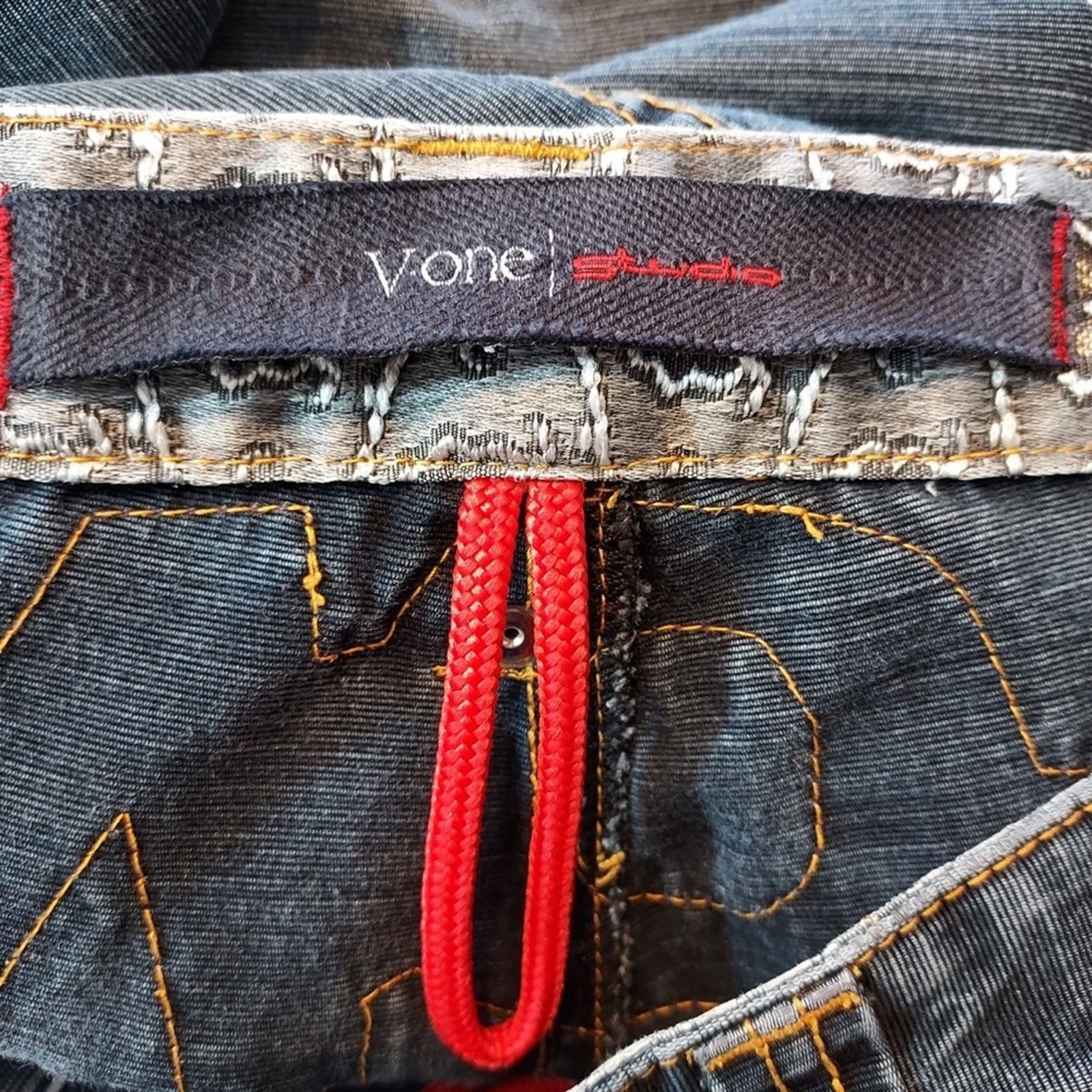 Other V-One Studio Denim Medium Blue Lace Patchwork Straight Jeans Size 33" - 14 Thumbnail