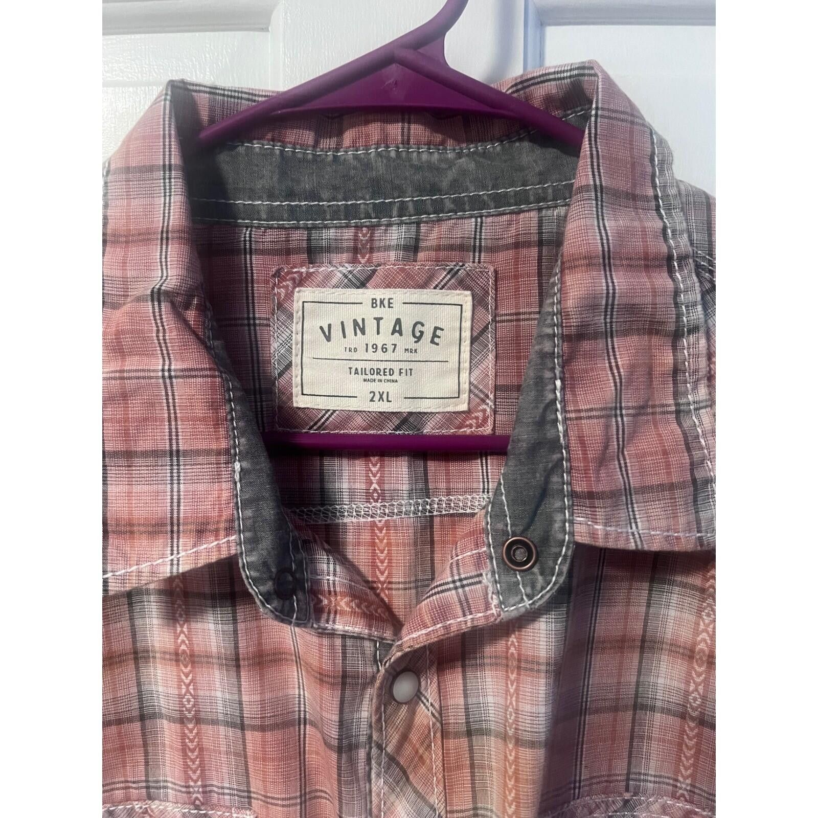 Other BKE Vintage Shirt Mens 2XL Salmon Plaid Western Pearl Snap Size US XXL / EU 58 / 5 - 2 Thumbnail