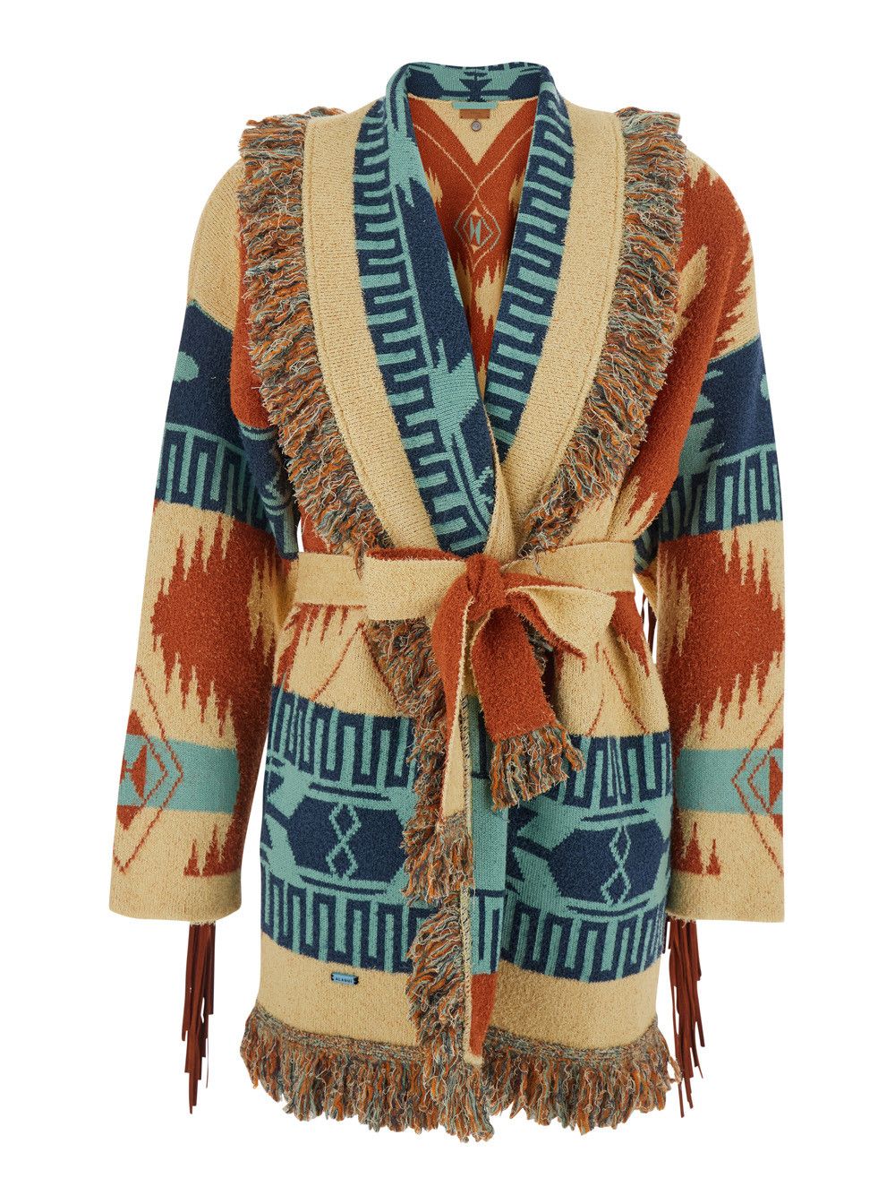 Alanui 'Golden Dusk' Multicolor Cardigan Fringed Hem and All-Over Geometric Motif in Cotton Blend for Women Size S / US 4 / IT 40 - 1 Thumbnail