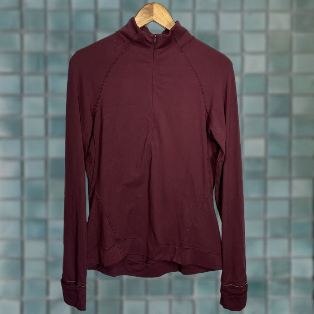 Lululemon Lululemon Outrun the Elements 1/2 Zip Burgundy 10 W3CJUS Athleisure Activewear Top Shirt Womens Pullover Mock Neck Zip Long Sleeve Breathable Stretch Size ONE SIZE - 1 Thumbnail