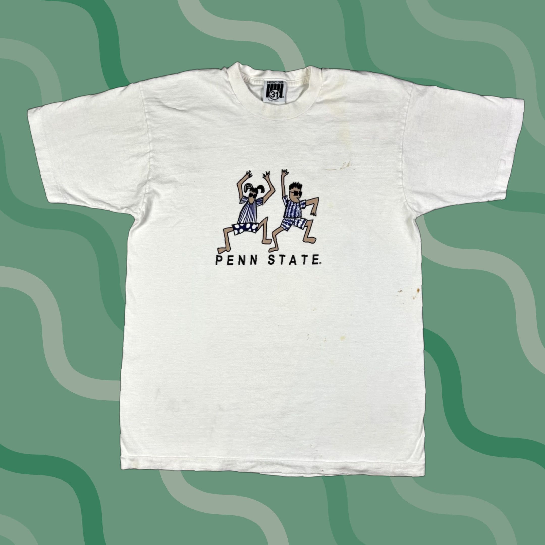 Penn VINTAGE Penn State Stick Figure Art T Shirt Mens L Crew Neck White Cotton Short Sleeve Graphic Print 90s University Mens Size US L / EU 52-54 / 3 - 1 Thumbnail