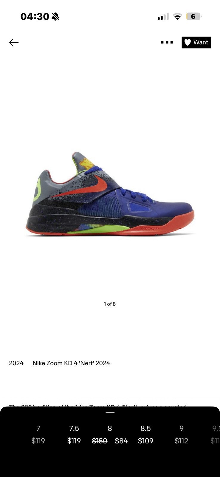 Nike 2024 Nike KD 4 Nerf Size 8 Size US 8 / EU 41 - 11 Thumbnail