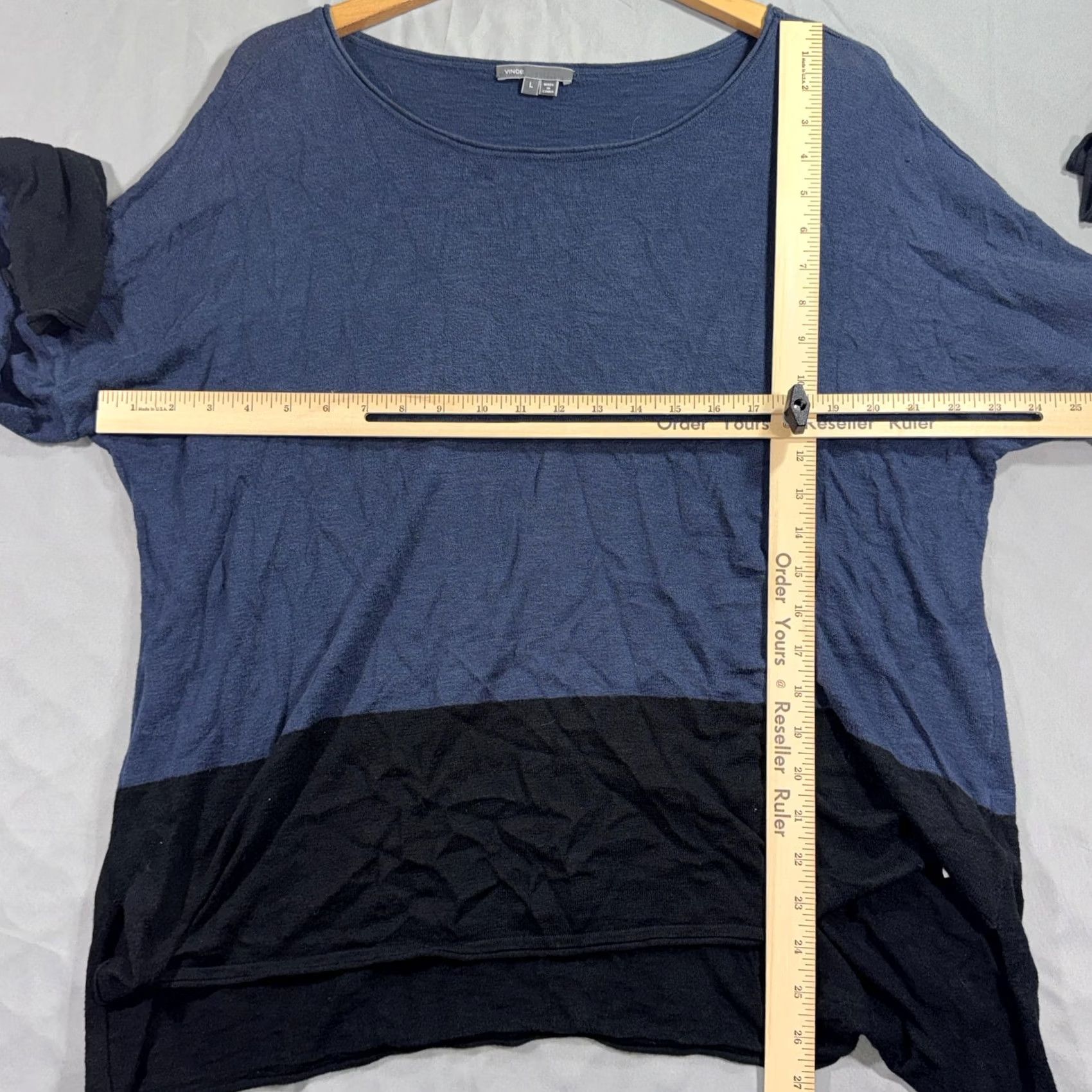 Vince Vince Sweater Womens Large Blue Black Tunic Lightweight Knit High Low Hem Size L / US 10 / IT 46 - 7 Thumbnail